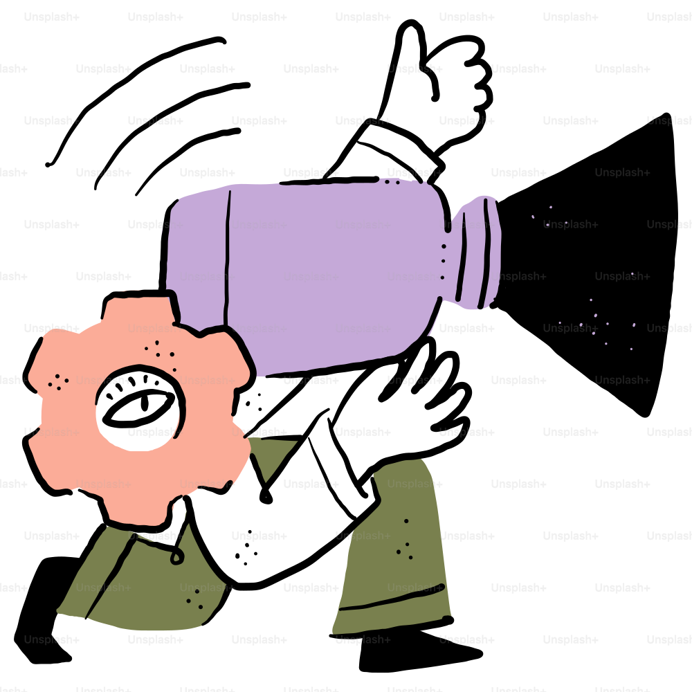 Un dibujo animado de un hombre con un megáfono