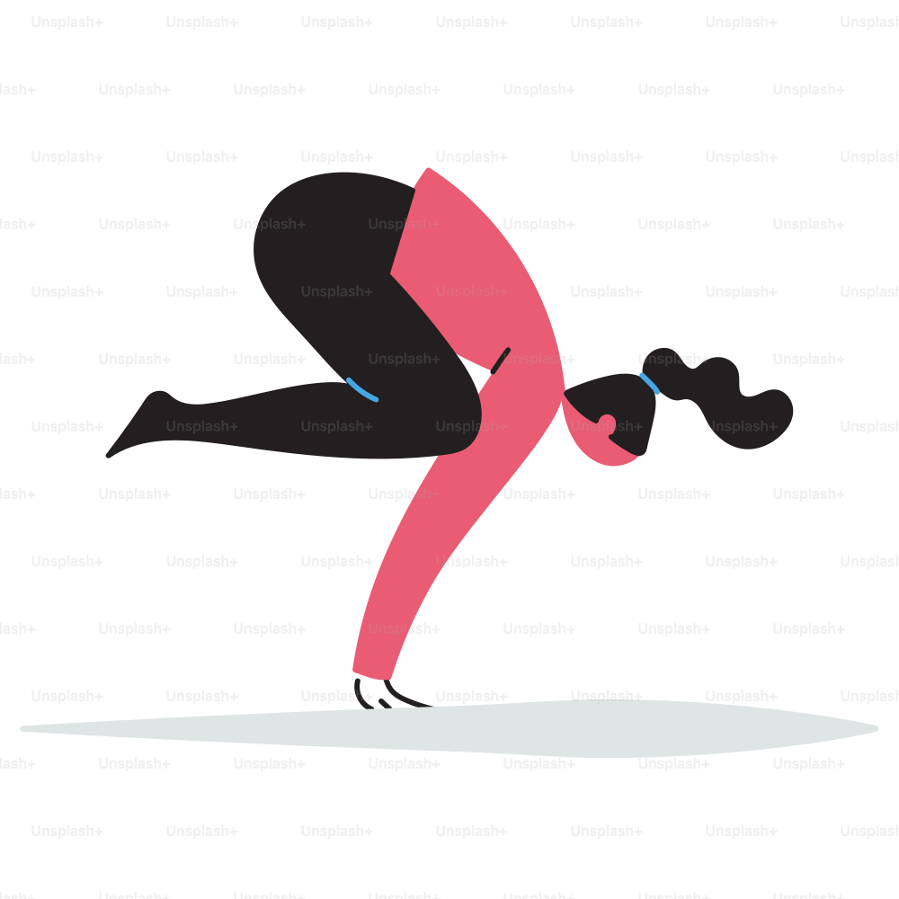 Seorang wanita dengan pakaian merah muda dan hitam melakukan handstand