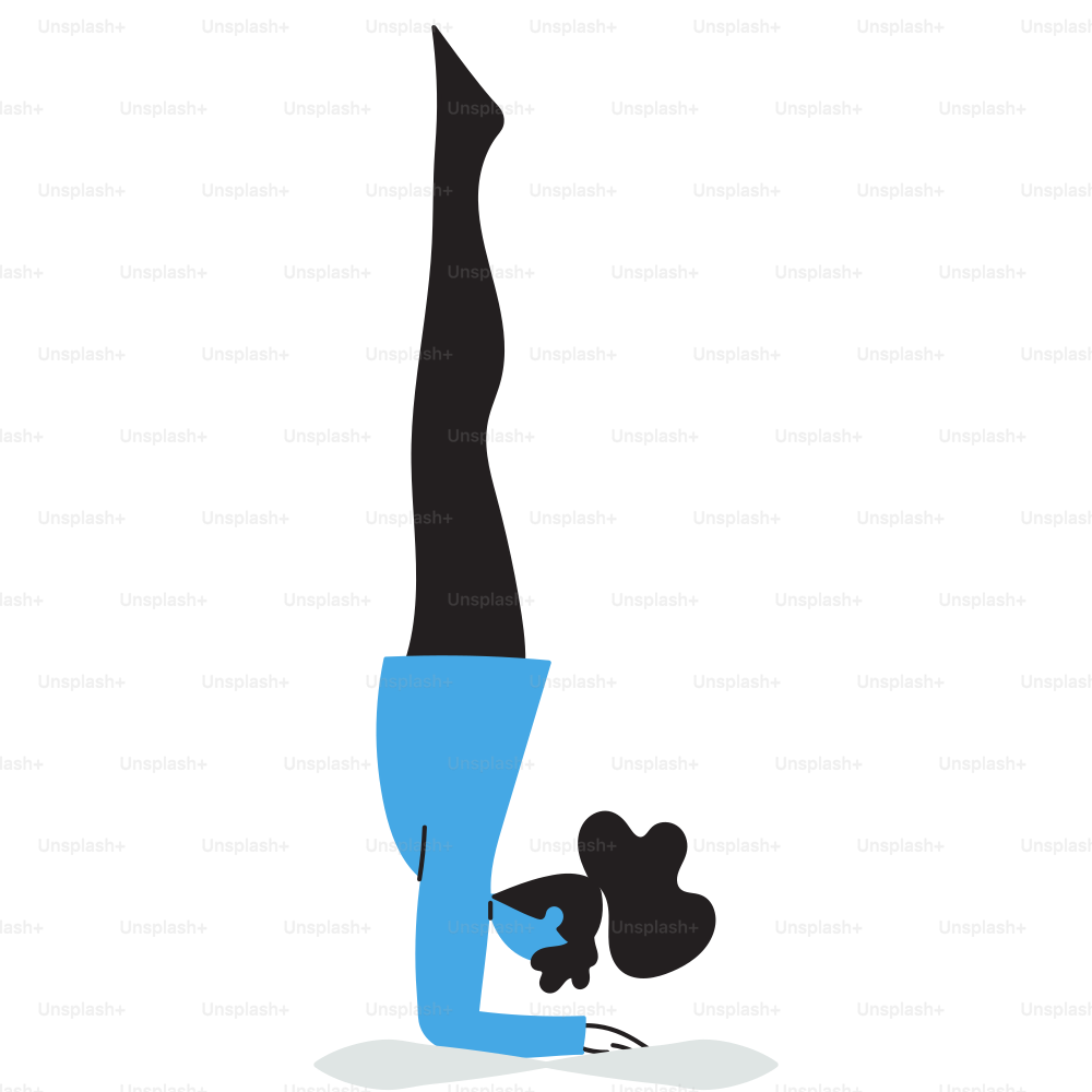 A woman doing a handstand on a white background