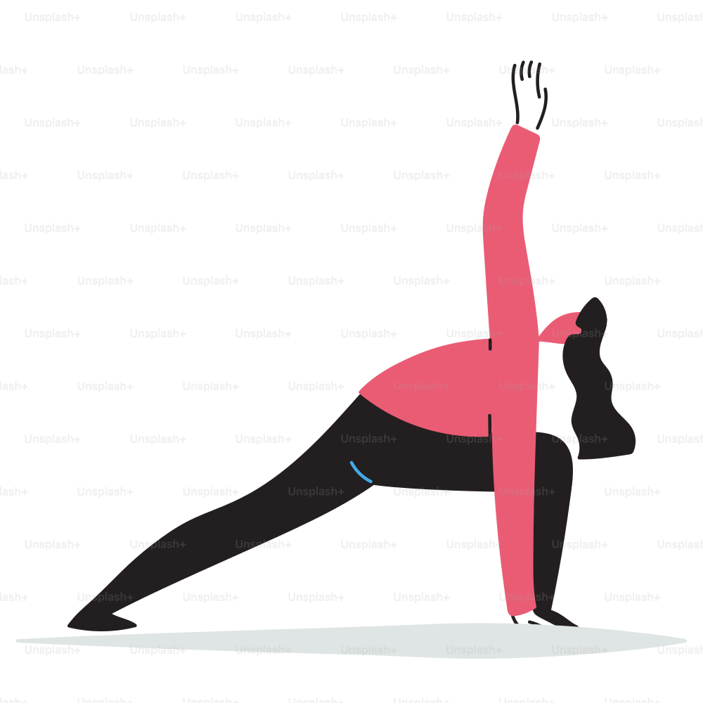A woman doing a yoga pose on a white background
