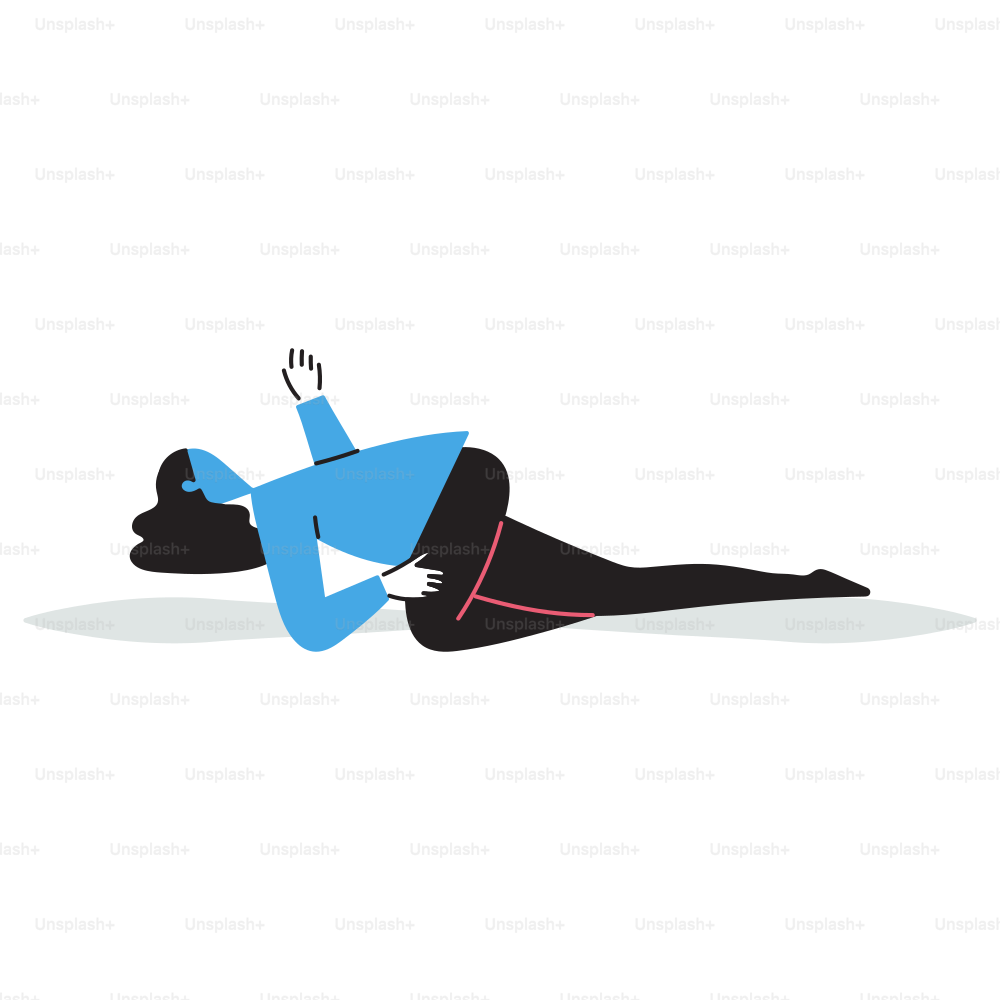 A person laying on their back on a white background