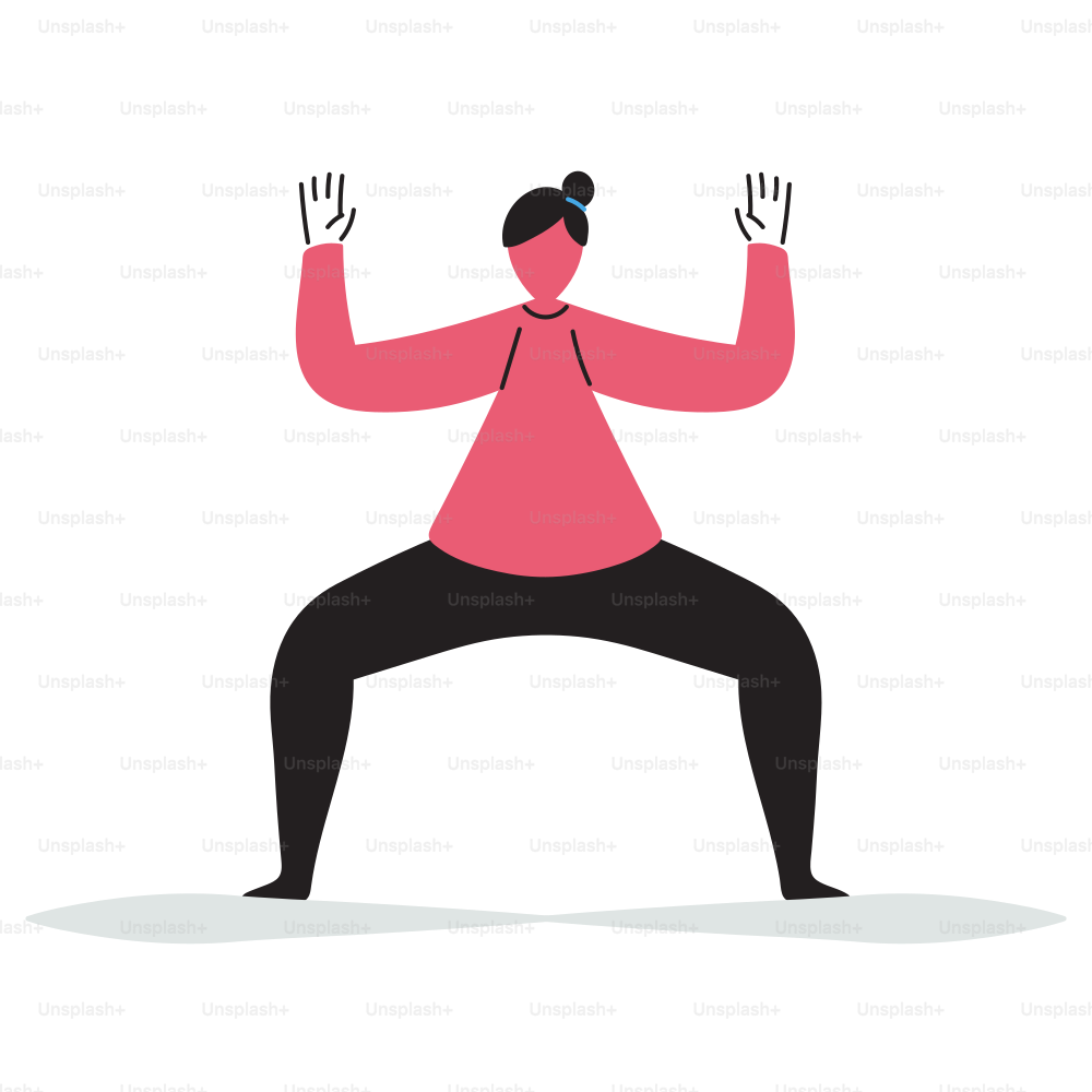 A woman in a yoga pose with her hands in the air