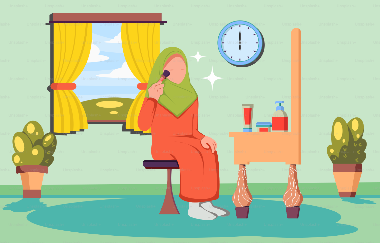 A woman sitting on a chair in front of a window