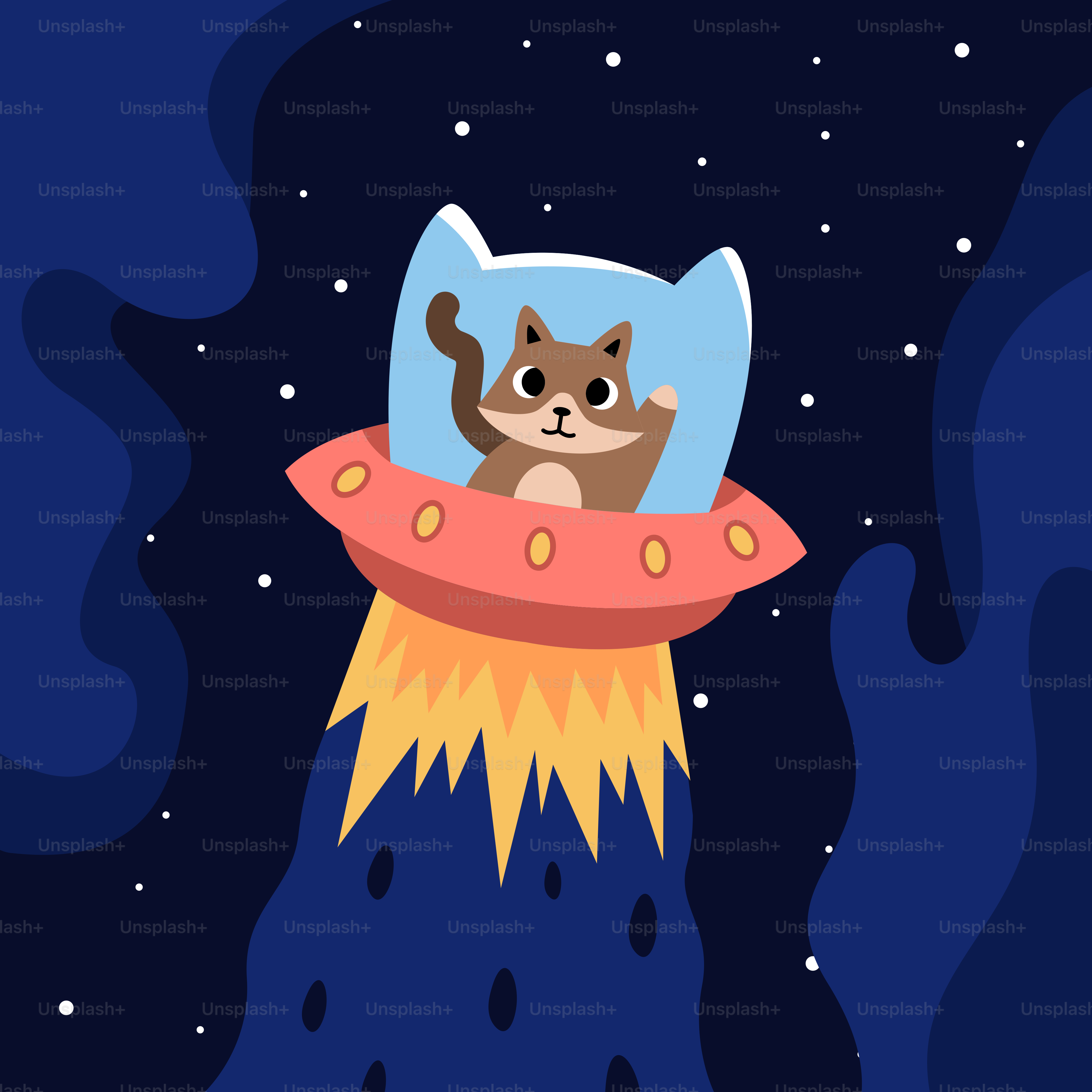 A cat in a space ship flying through the sky