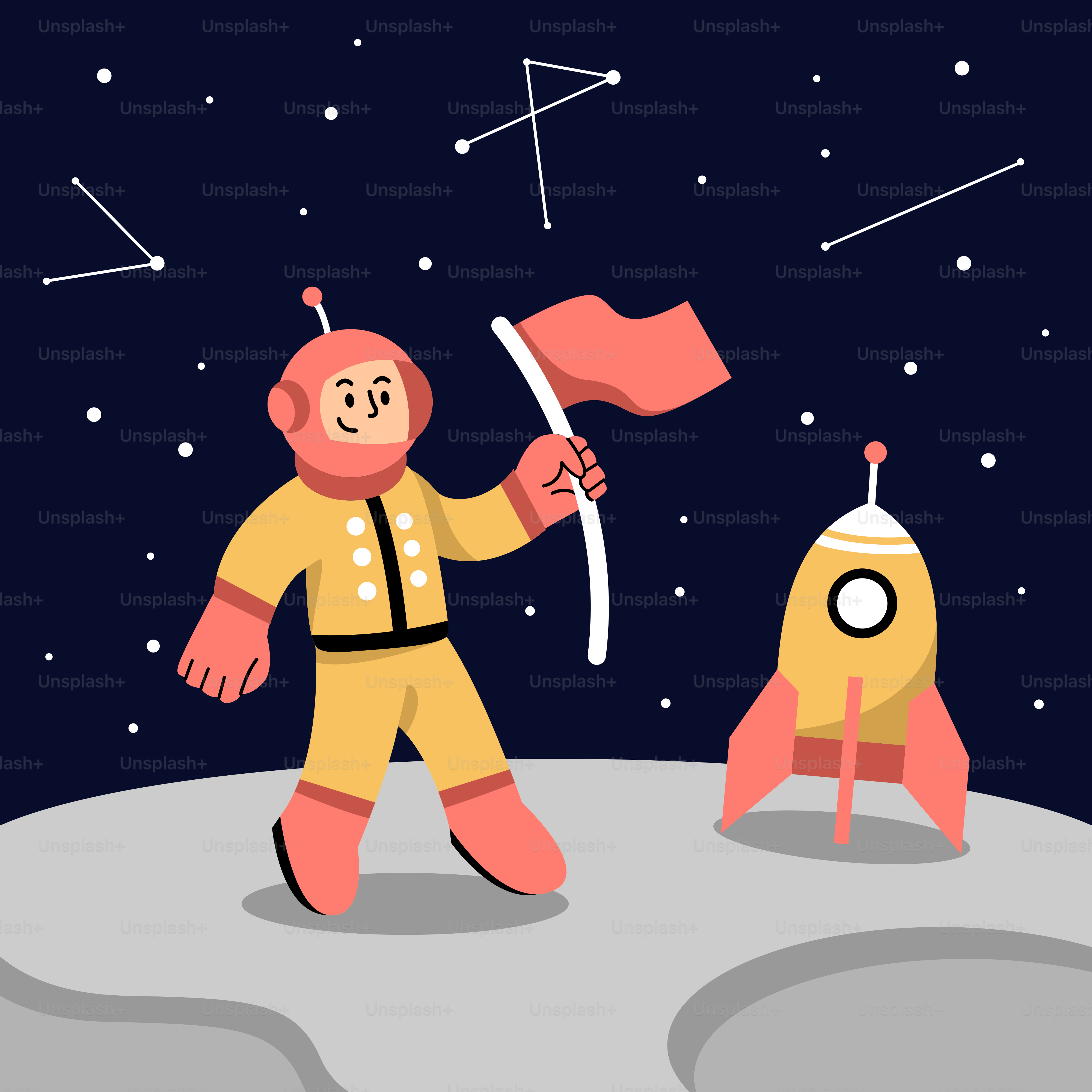 A cartoon of a man in a space suit holding a flag