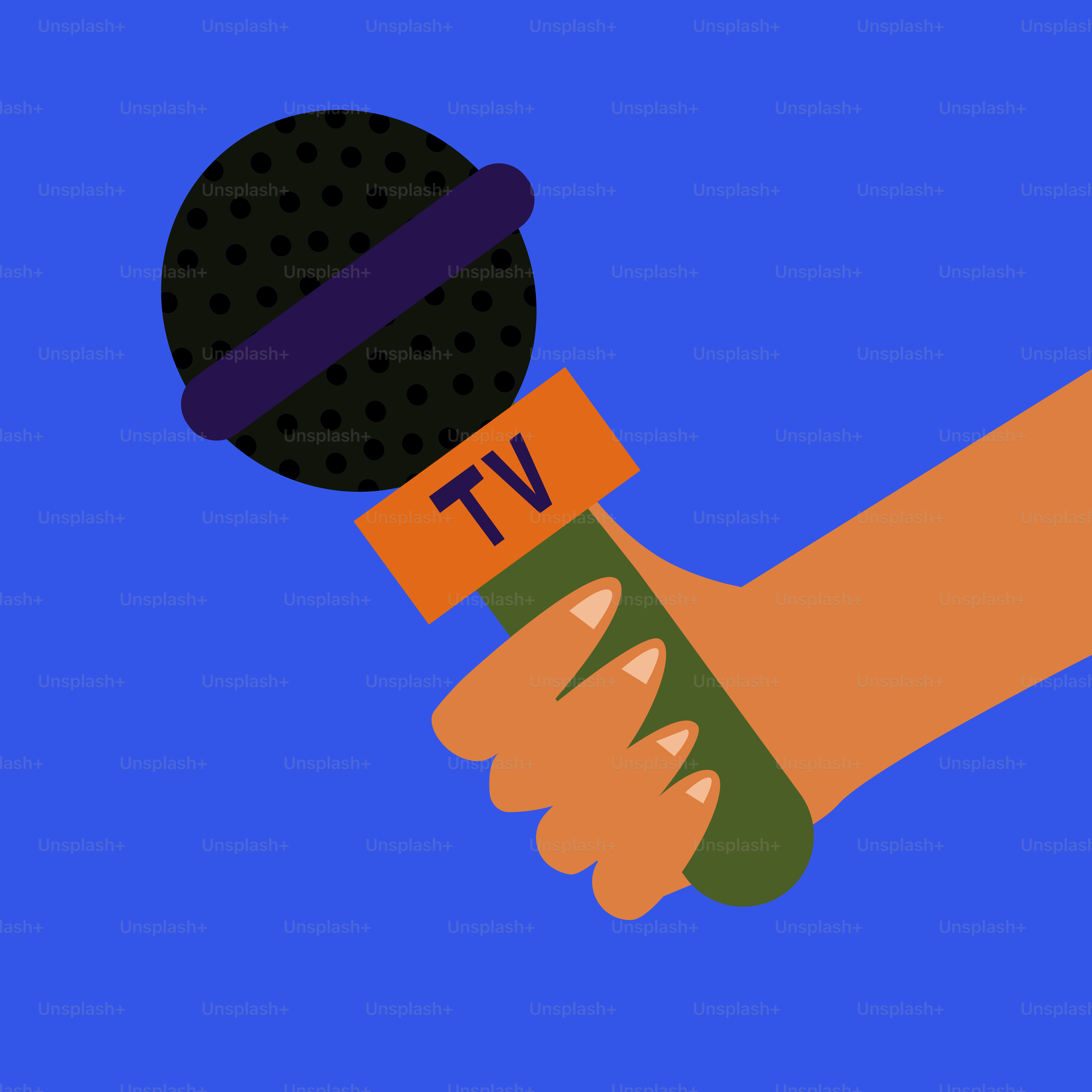 Eine Hand, die ein Mikrofon mit dem Wort TV hält