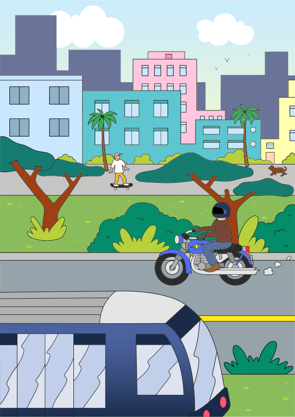 A person riding a motorcycle on a city street