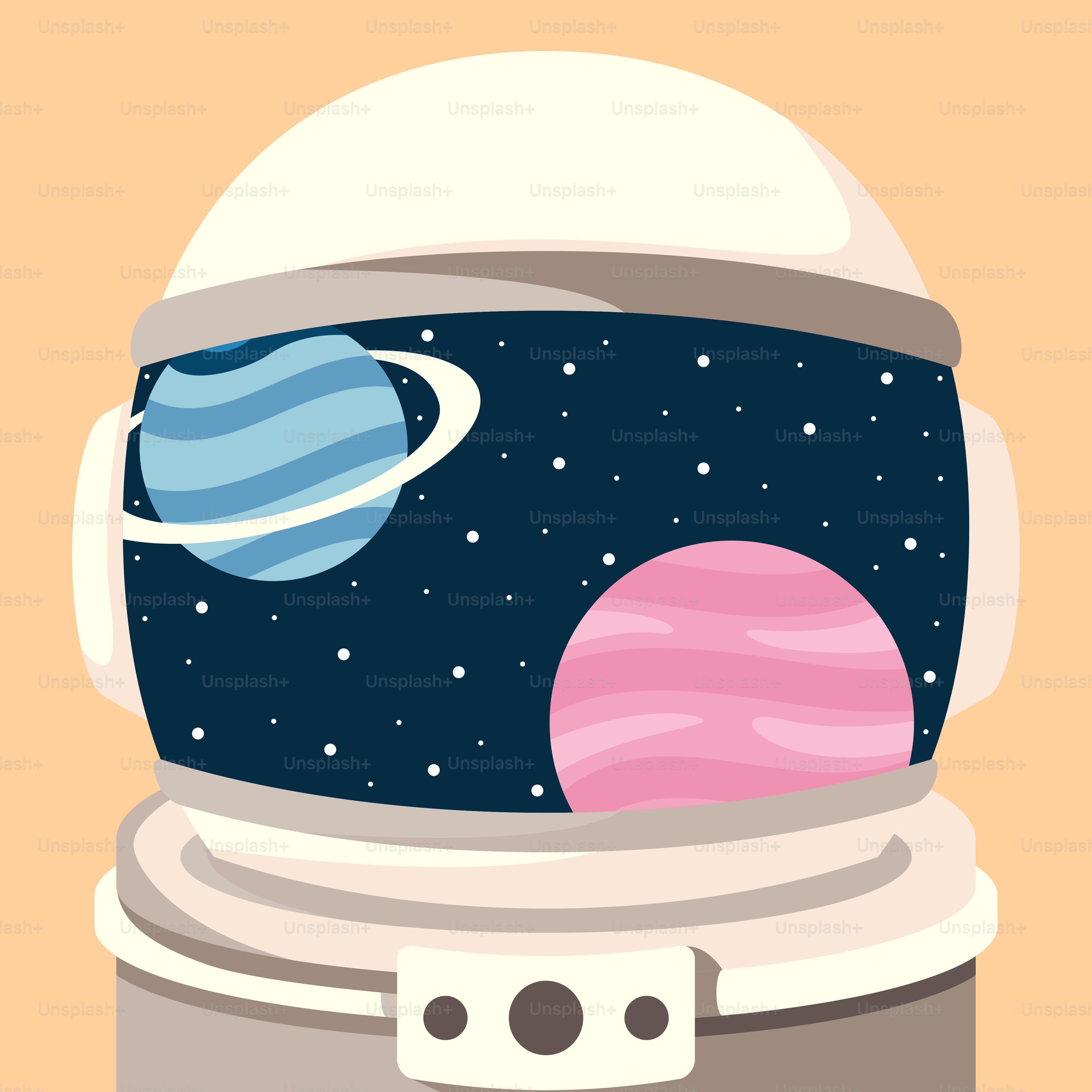An illustration of an astronaut's helmet with a planet in the background