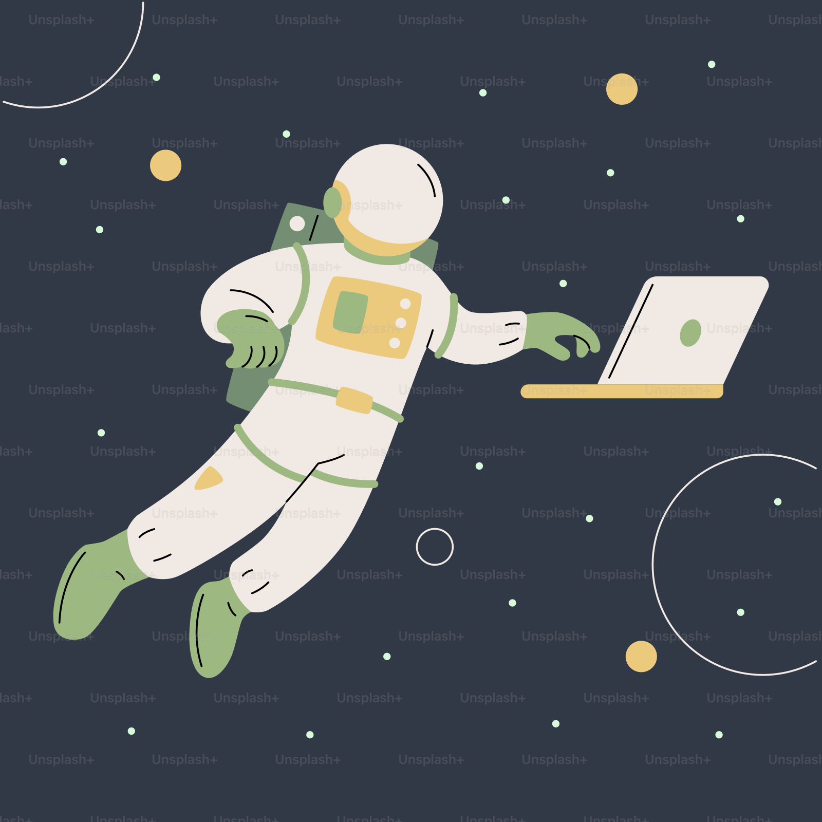 Un astronauta flotando en el espacio usando un portátil