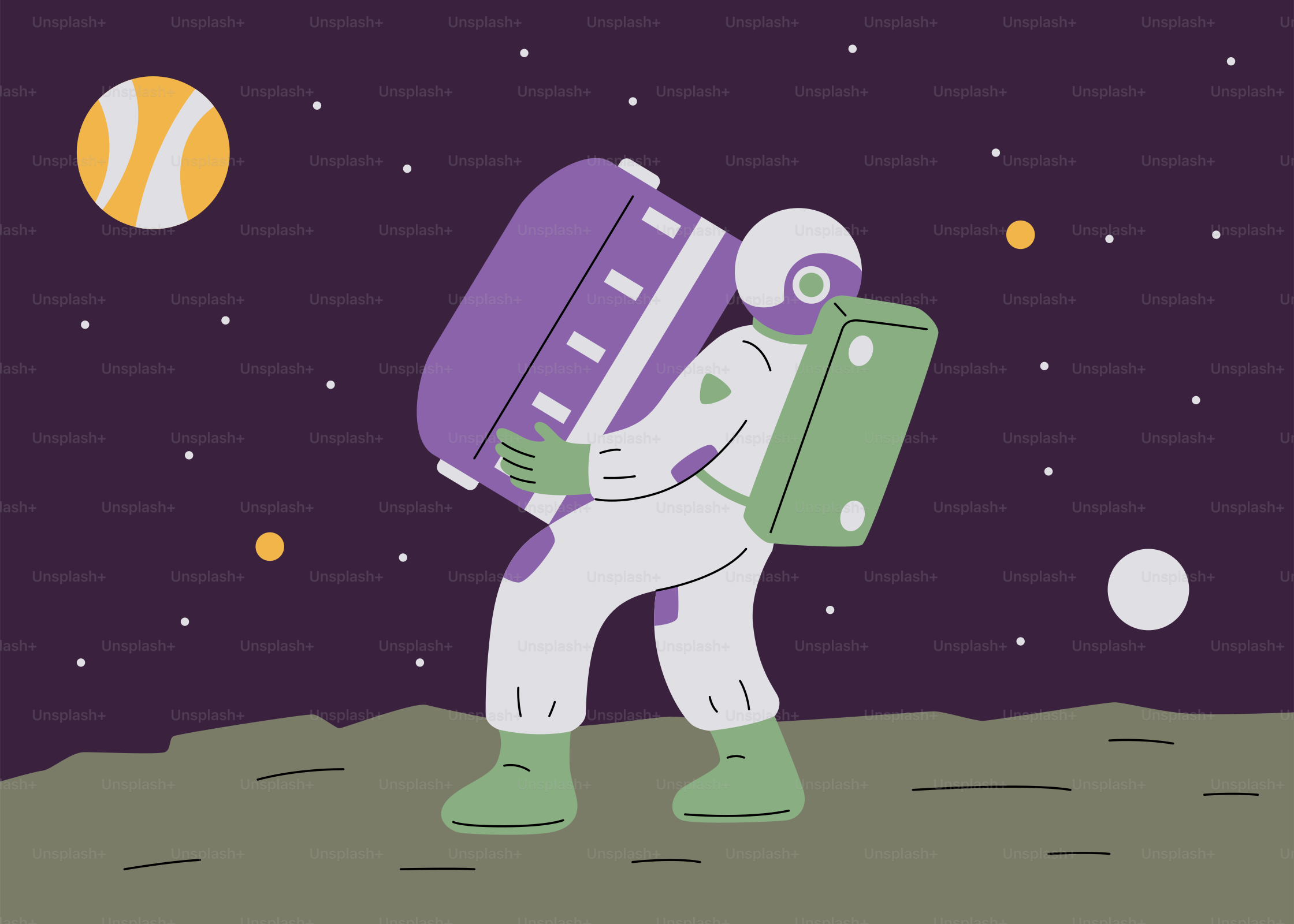 An astronaut walking on the moon with a suitcase