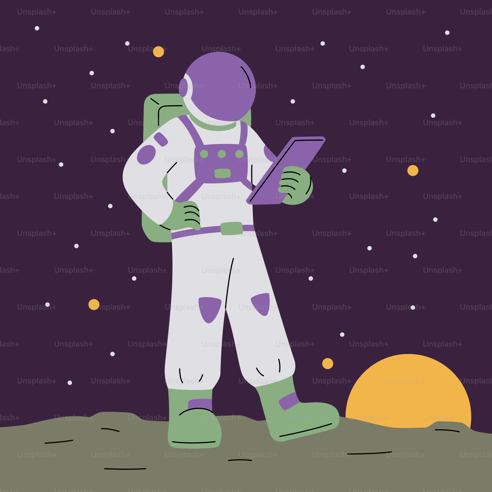 An astronaut on the moon looking at his cell phone