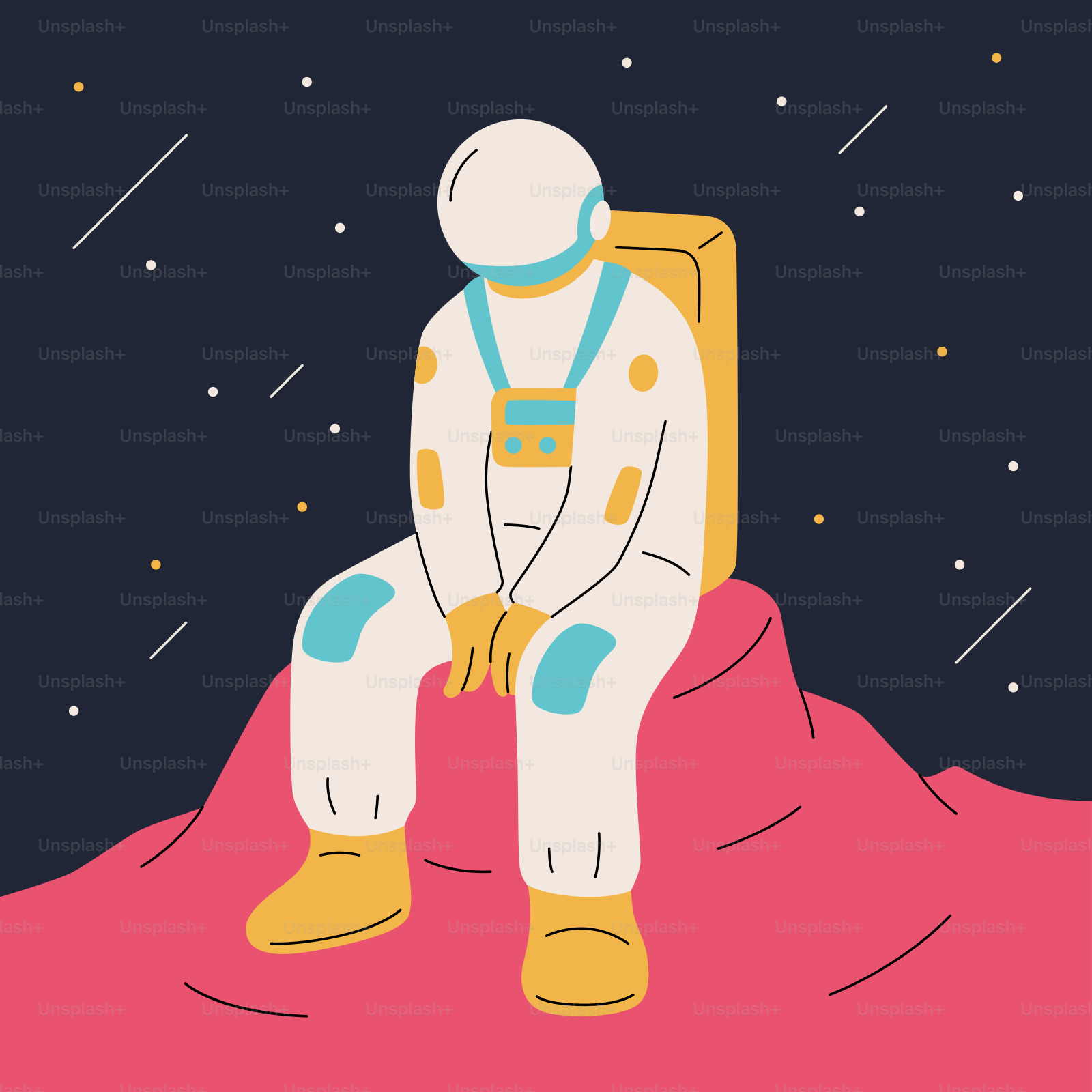 An astronaut sitting on top of a mountain