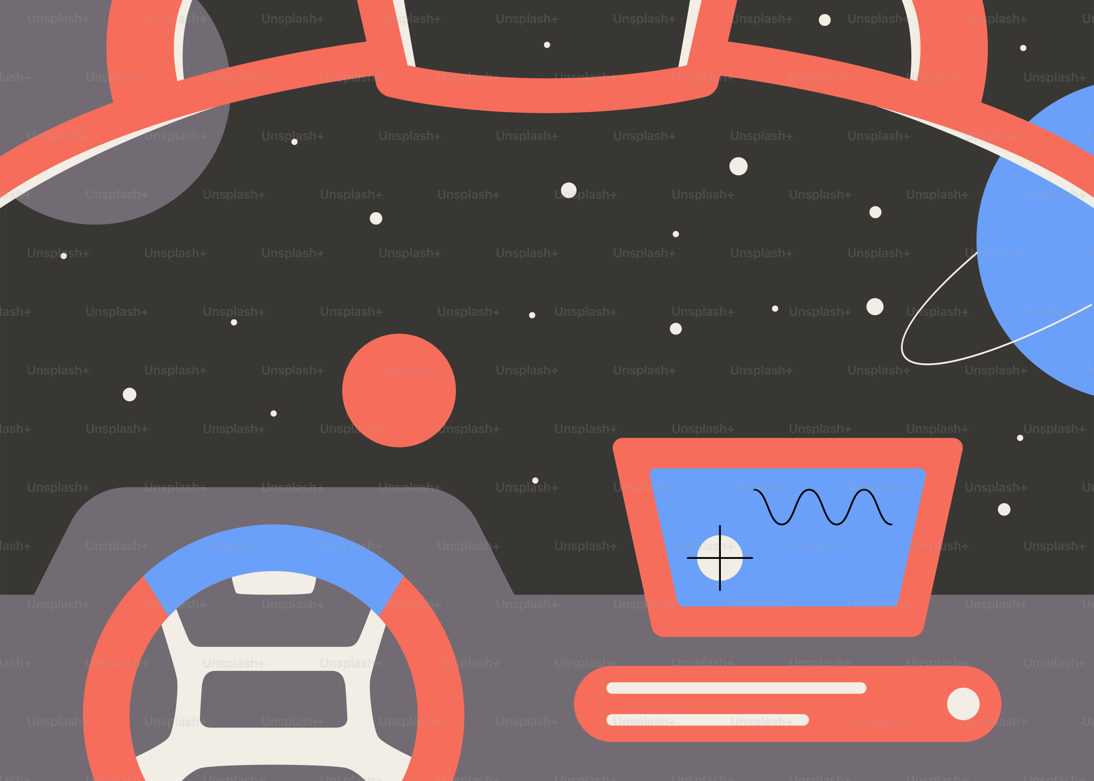 A computer screen with a picture of a space station on it