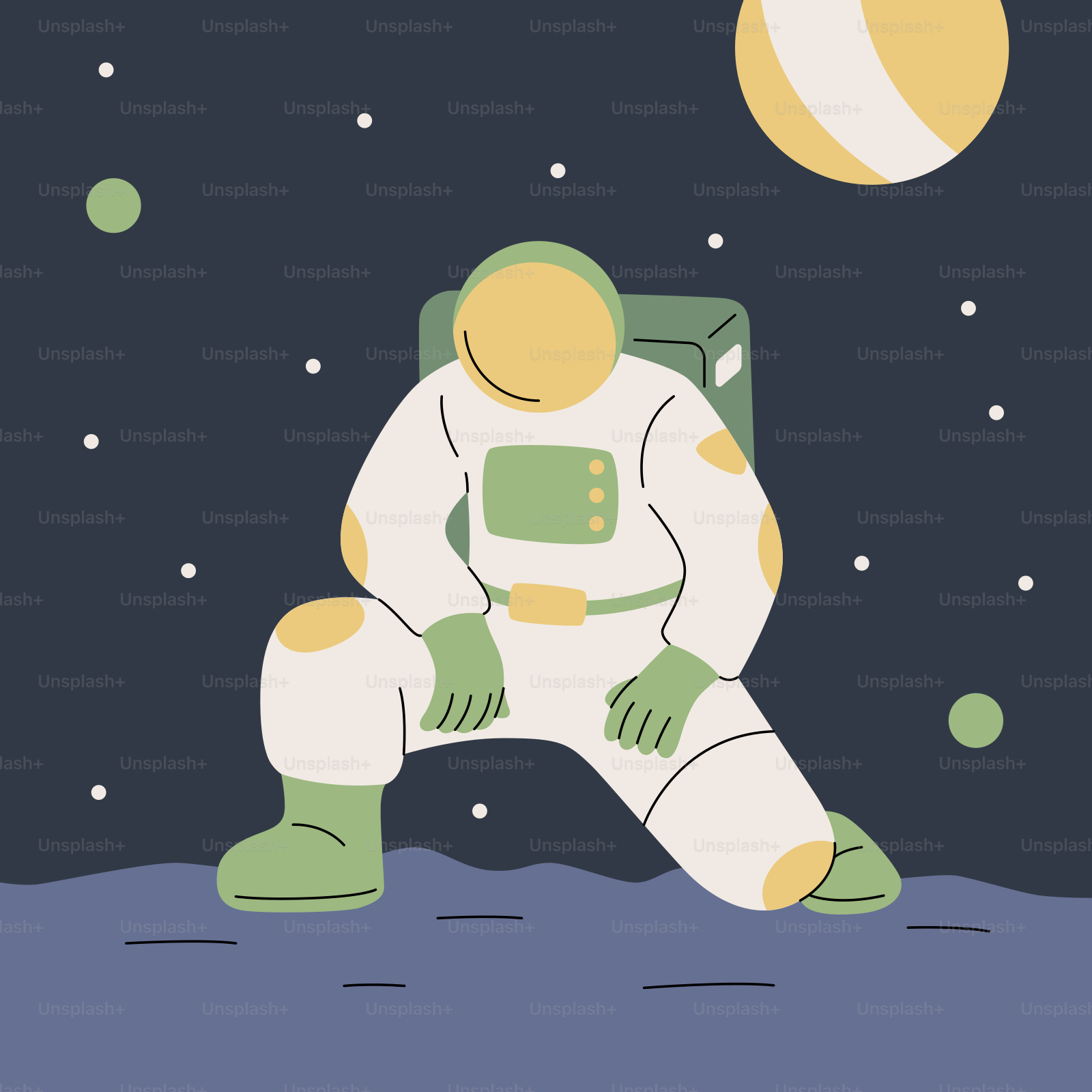 An astronaut sitting on the moon with a tennis ball in his hand