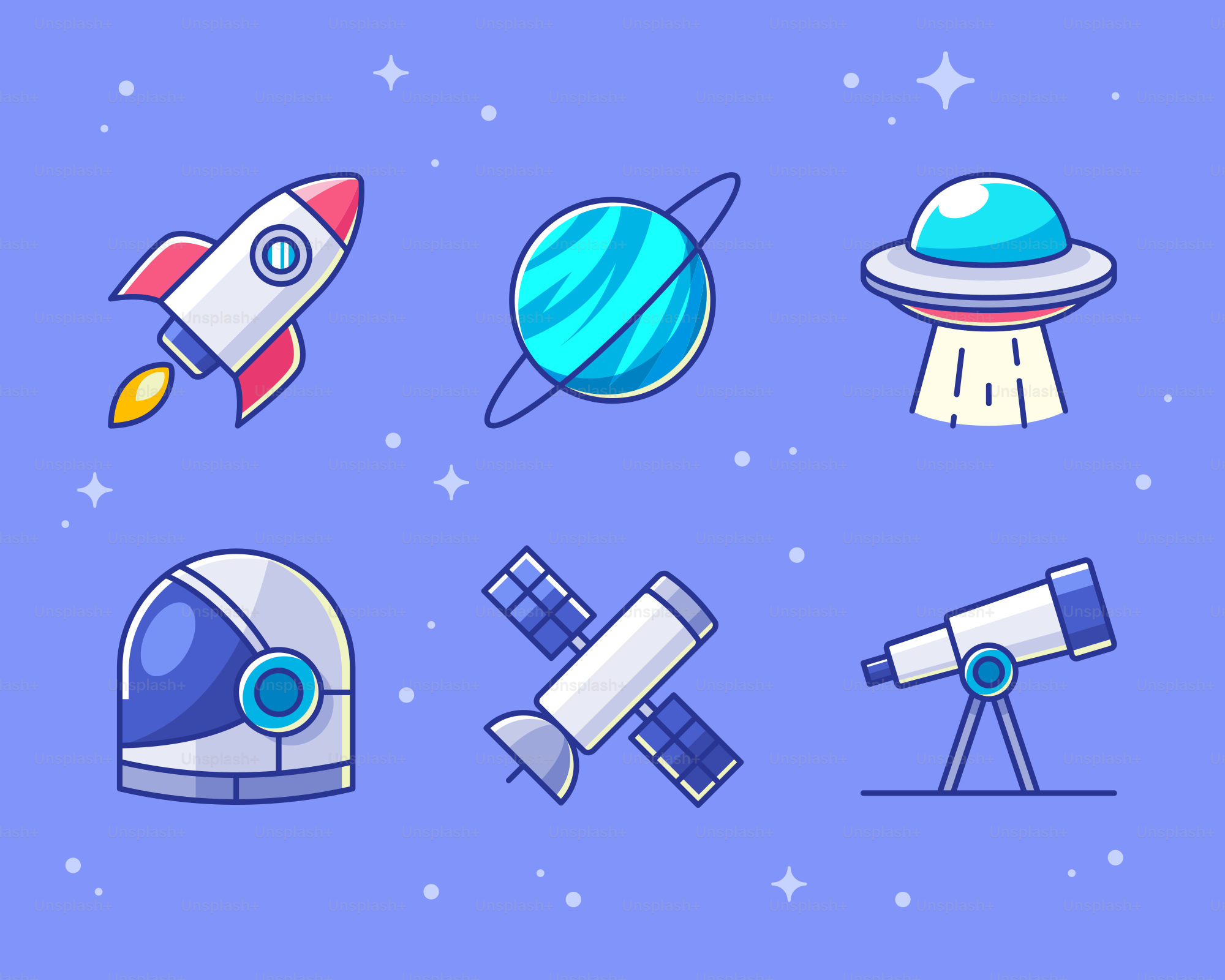 Una colección de objetos relacionados con el espacio sobre un fondo azul  vector – Imagen de Espacio en Unsplash, image size:3000x2400