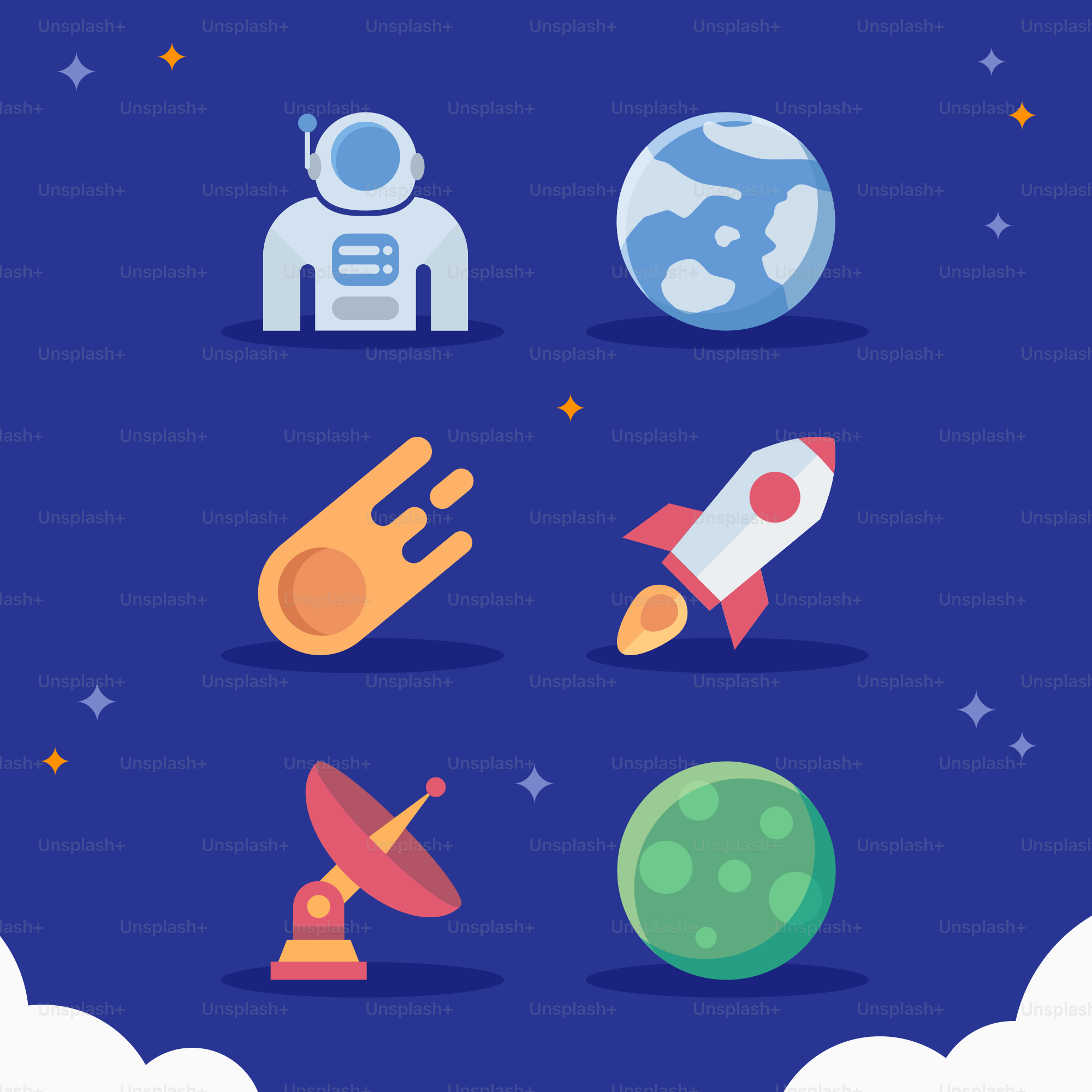 Un insieme di icone legate allo spazio su sfondo blu