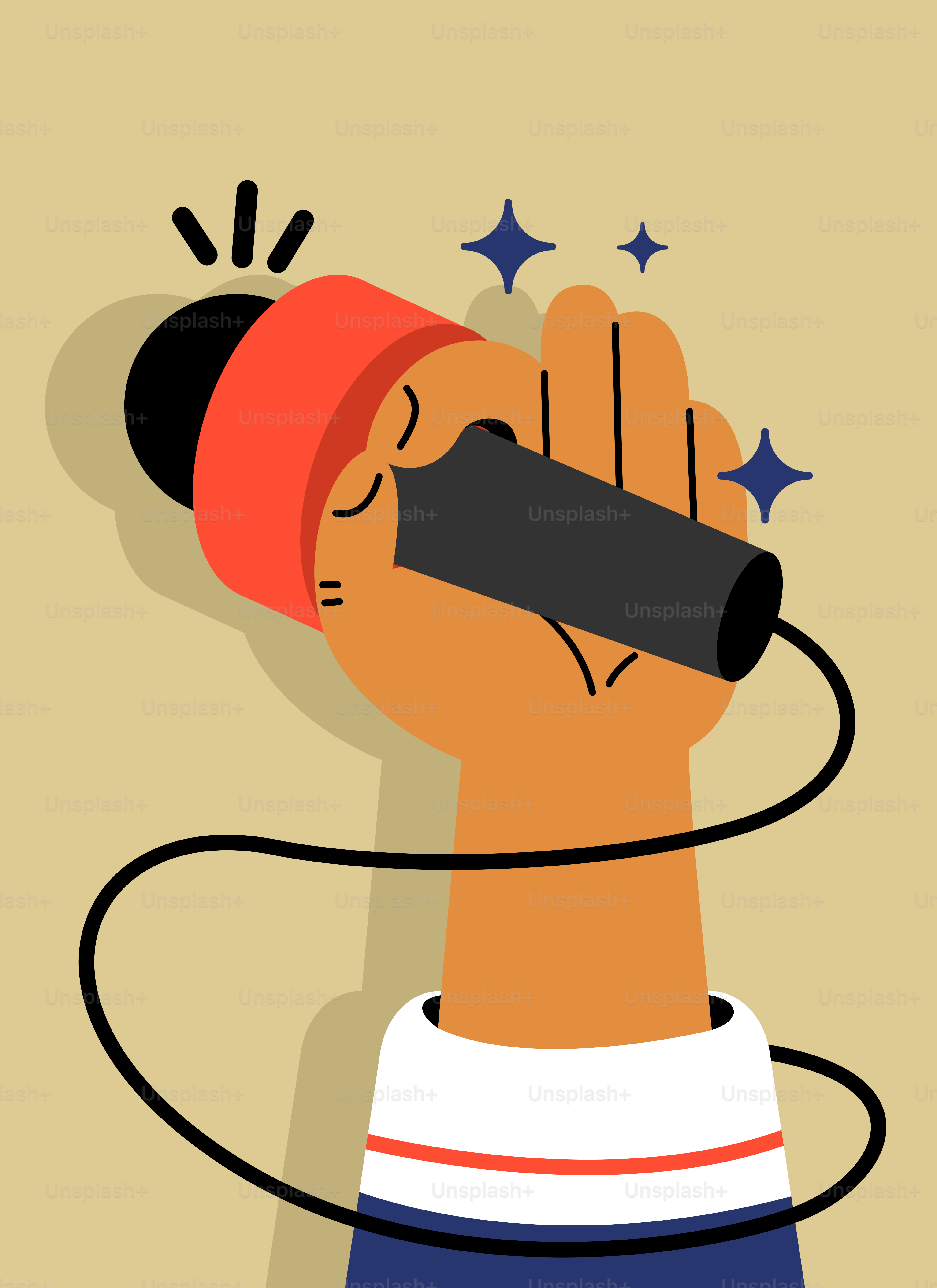 A hand holding a microphone up to the sky
