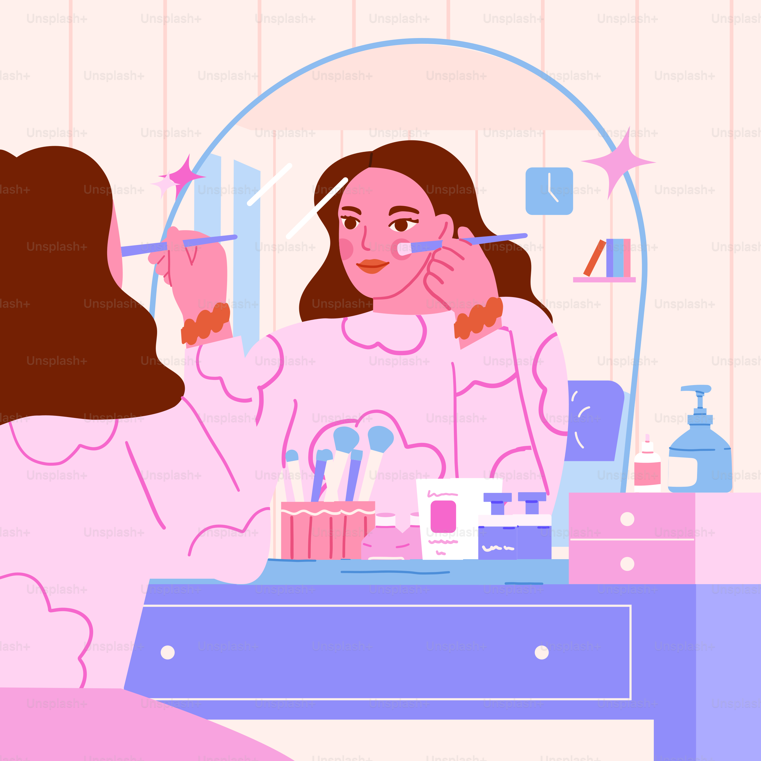 A woman brushing her teeth in front of a mirror