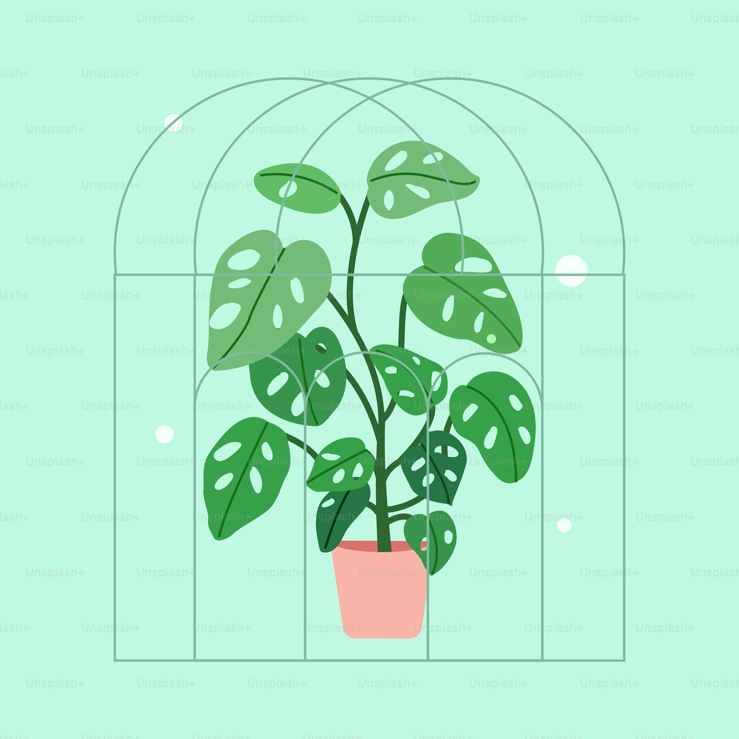 A green plant in a pink pot in a cage