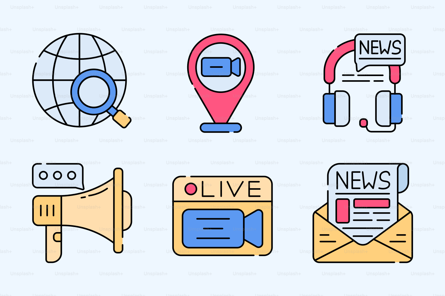 Eine Reihe verschiedener Symbole, die sich auf blauem Hintergrund befinden