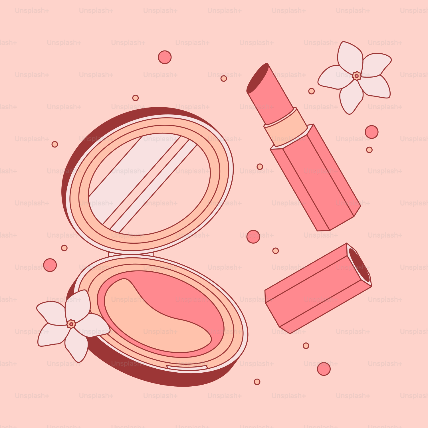 Uno sfondo rosa con cosmetici e fiori