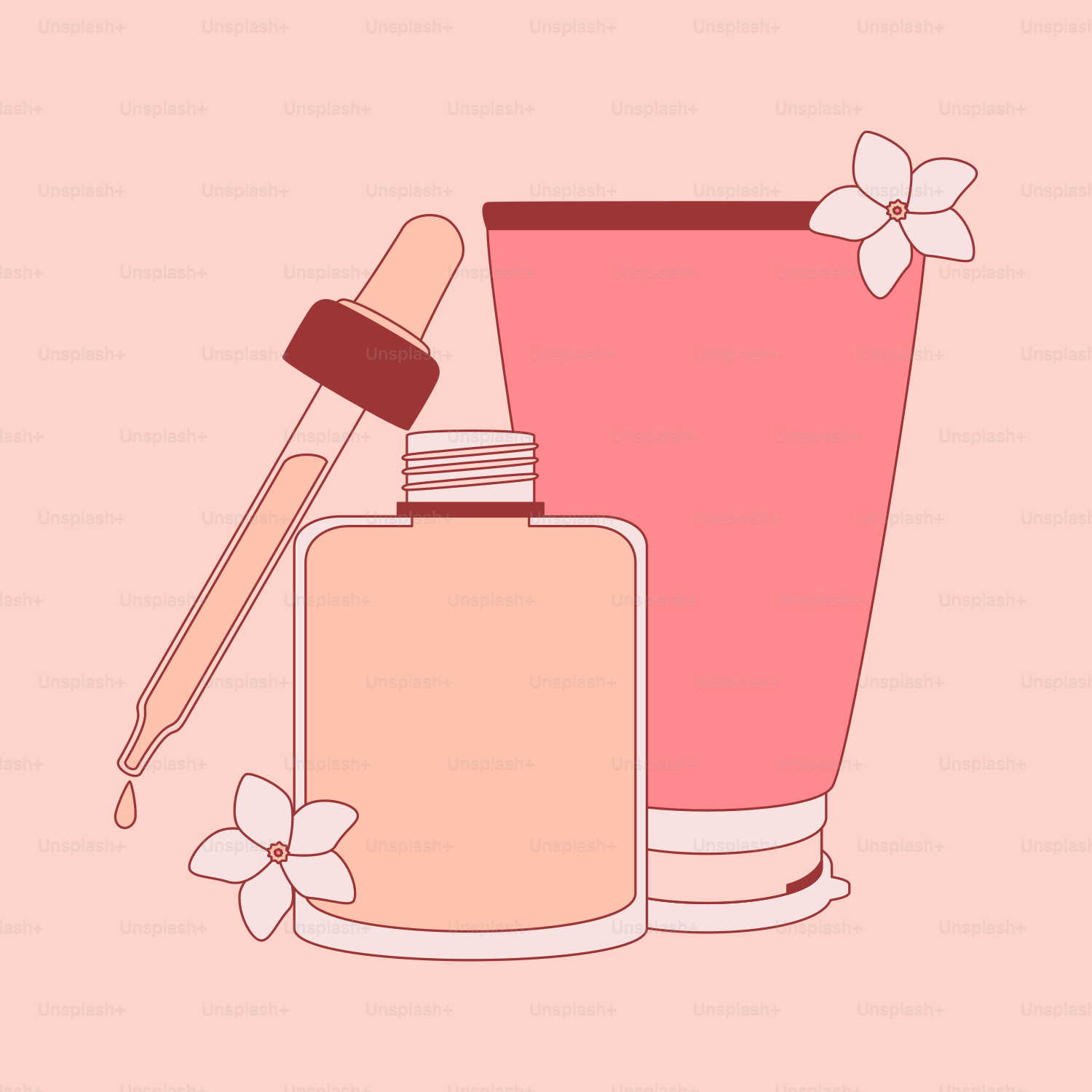 A bottle of lotion and a tube of cream on a pink background