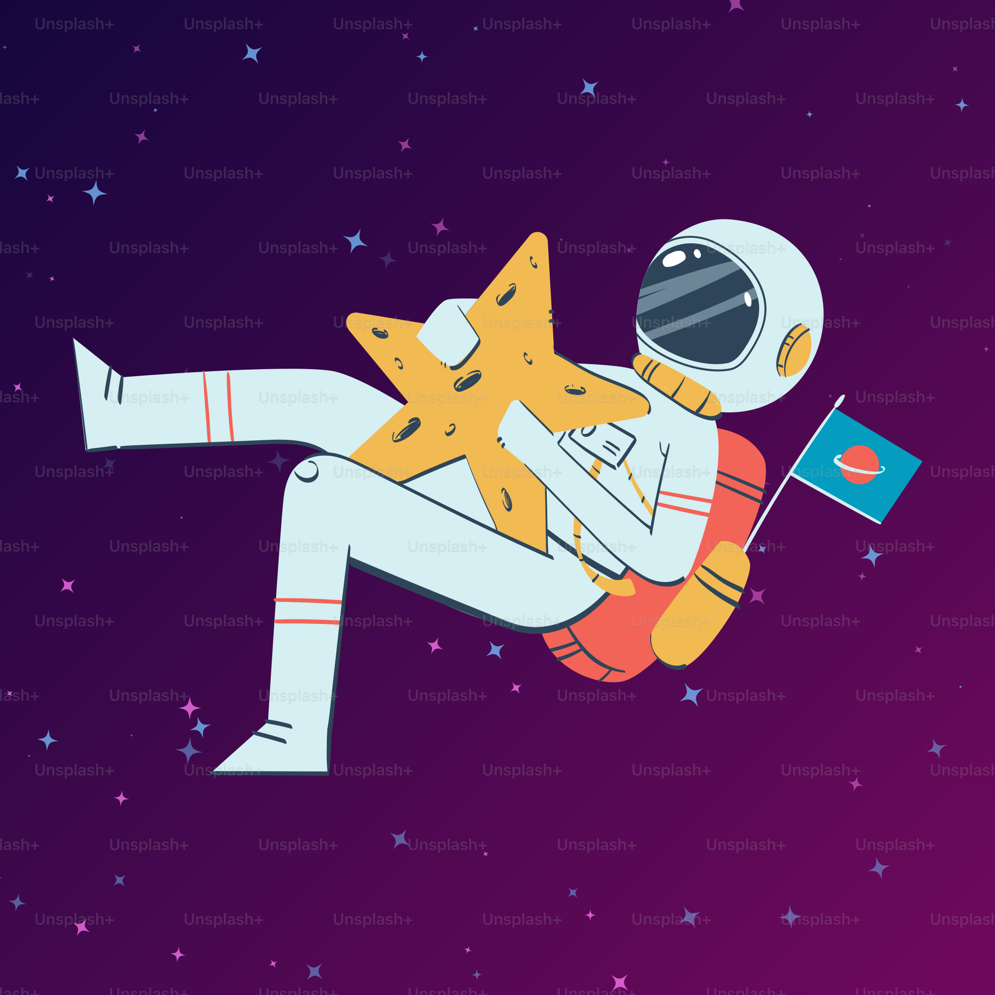 Un astronauta flotando en el aire con una estrella a la espalda