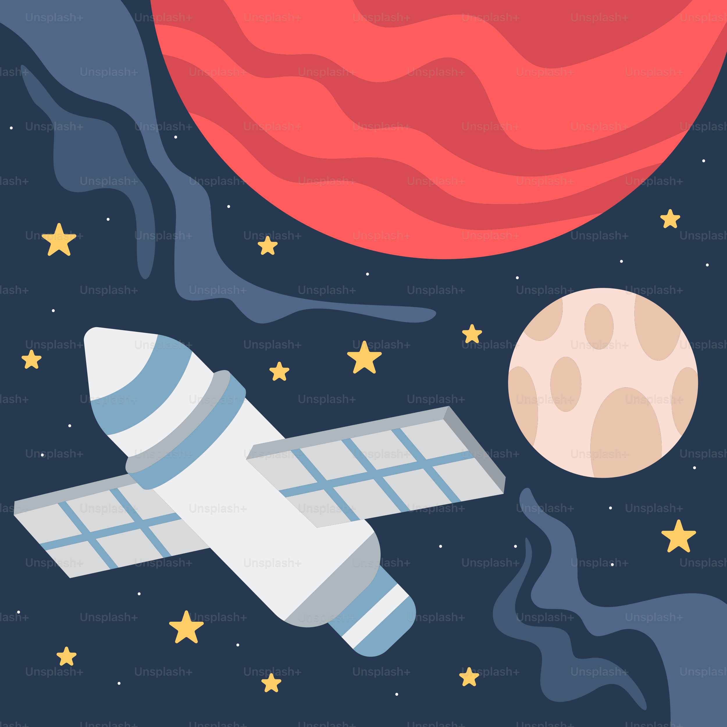 An illustration of a space shuttle and a planet