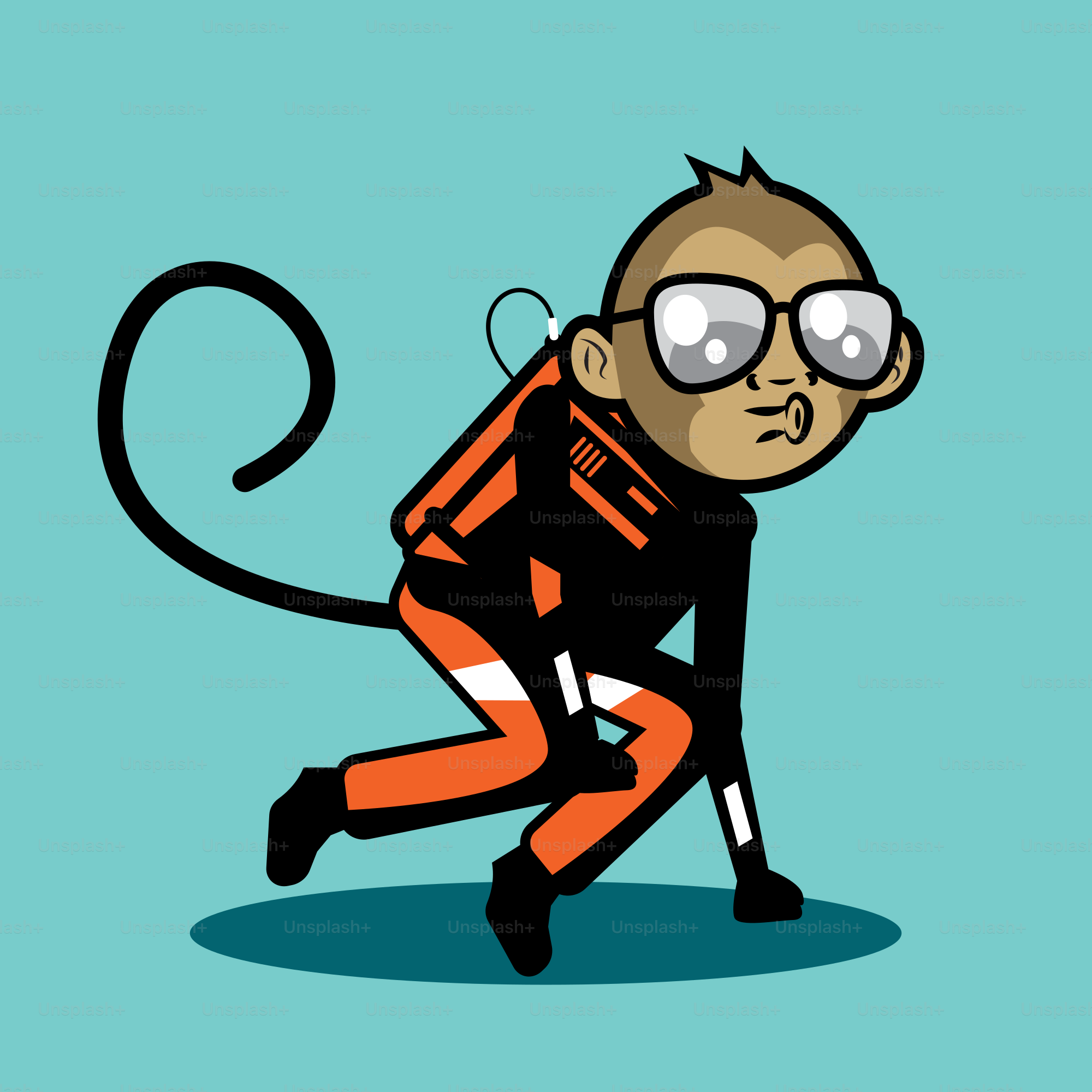 Un mono con chaleco salvavidas y gafas