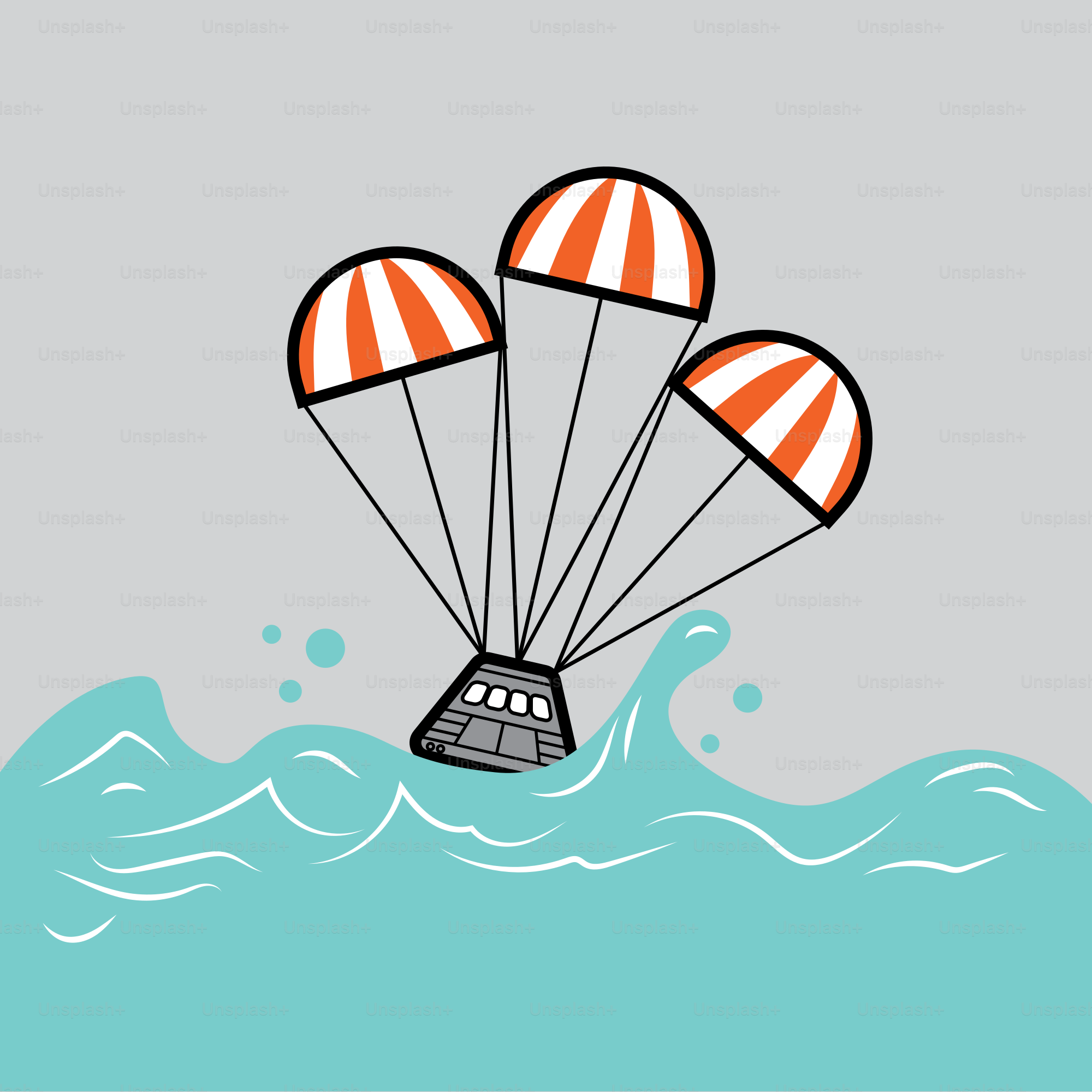 Una imagen de un barco en el agua con paracaídas