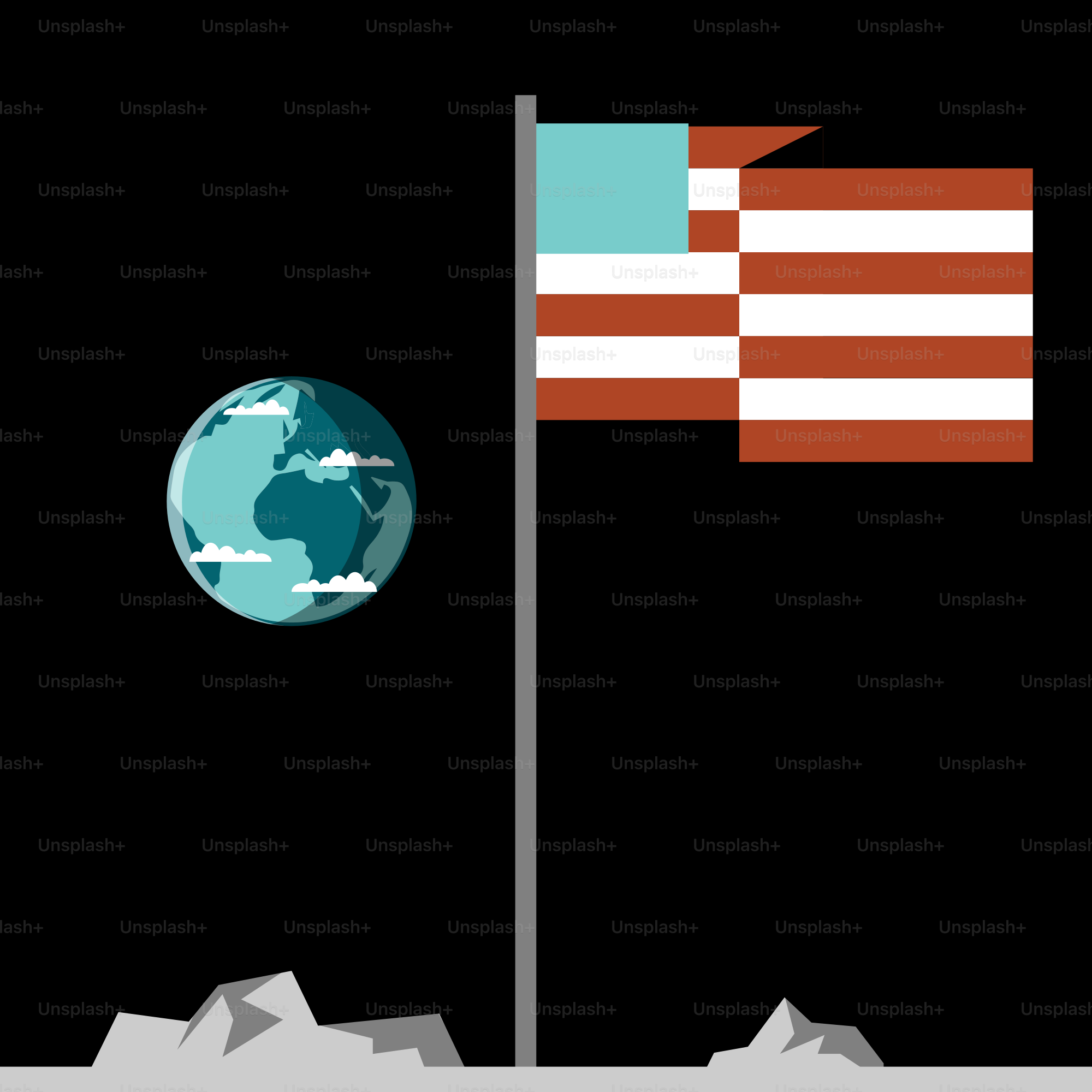 Eine Flagge und ein Globus auf einem Berggipfel