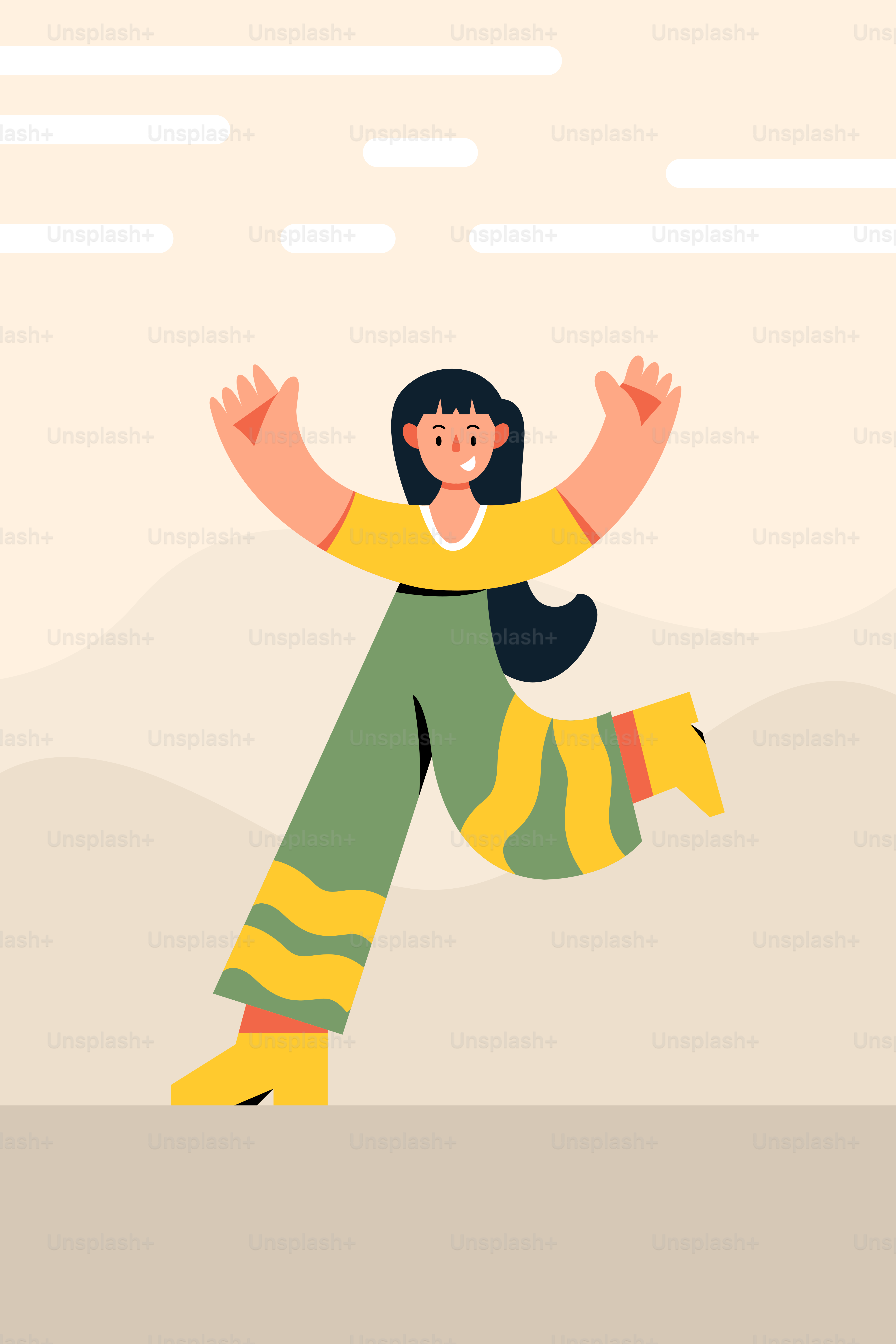 Una mujer corre con los brazos en alto