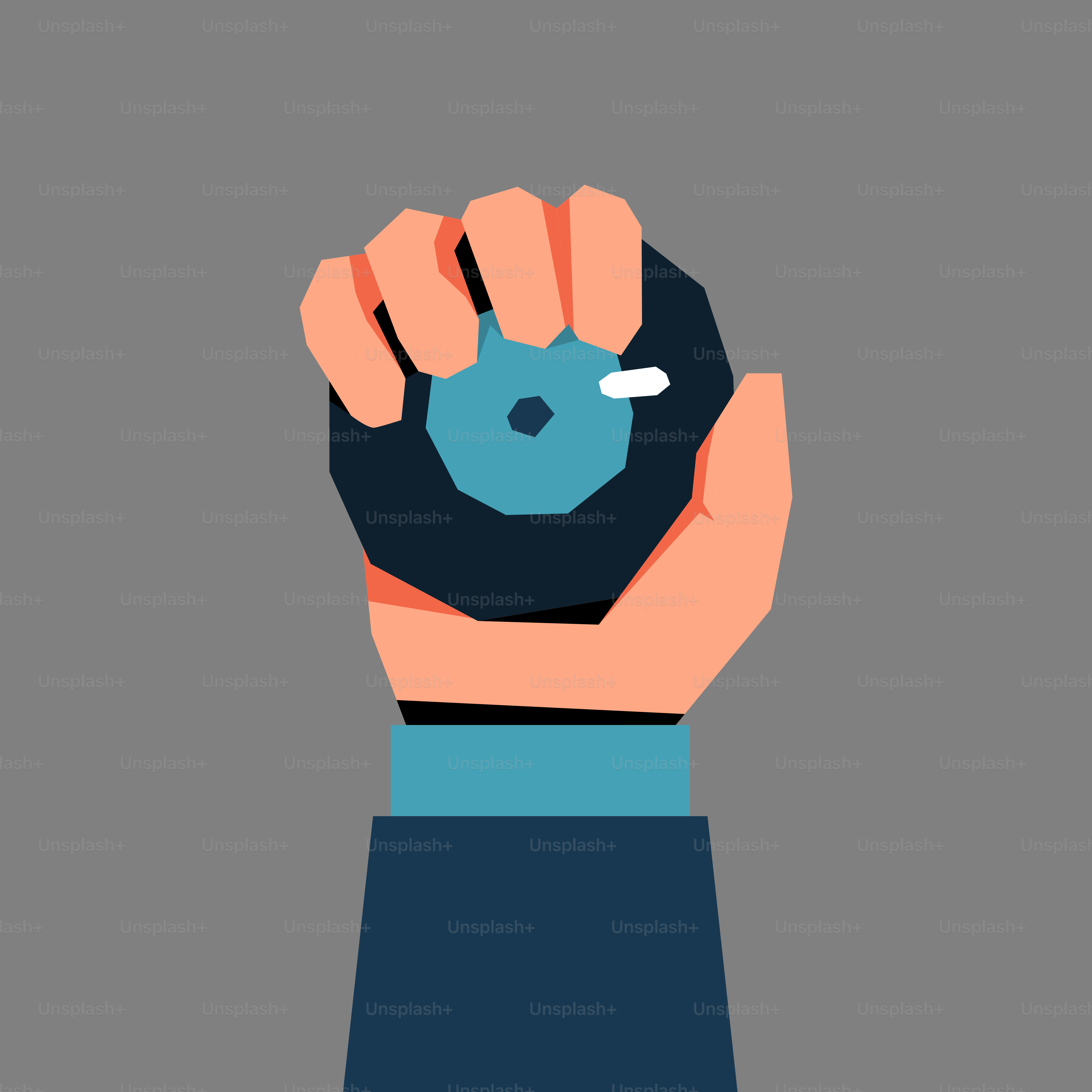 Uma mão segurando um objeto azul no meio dela