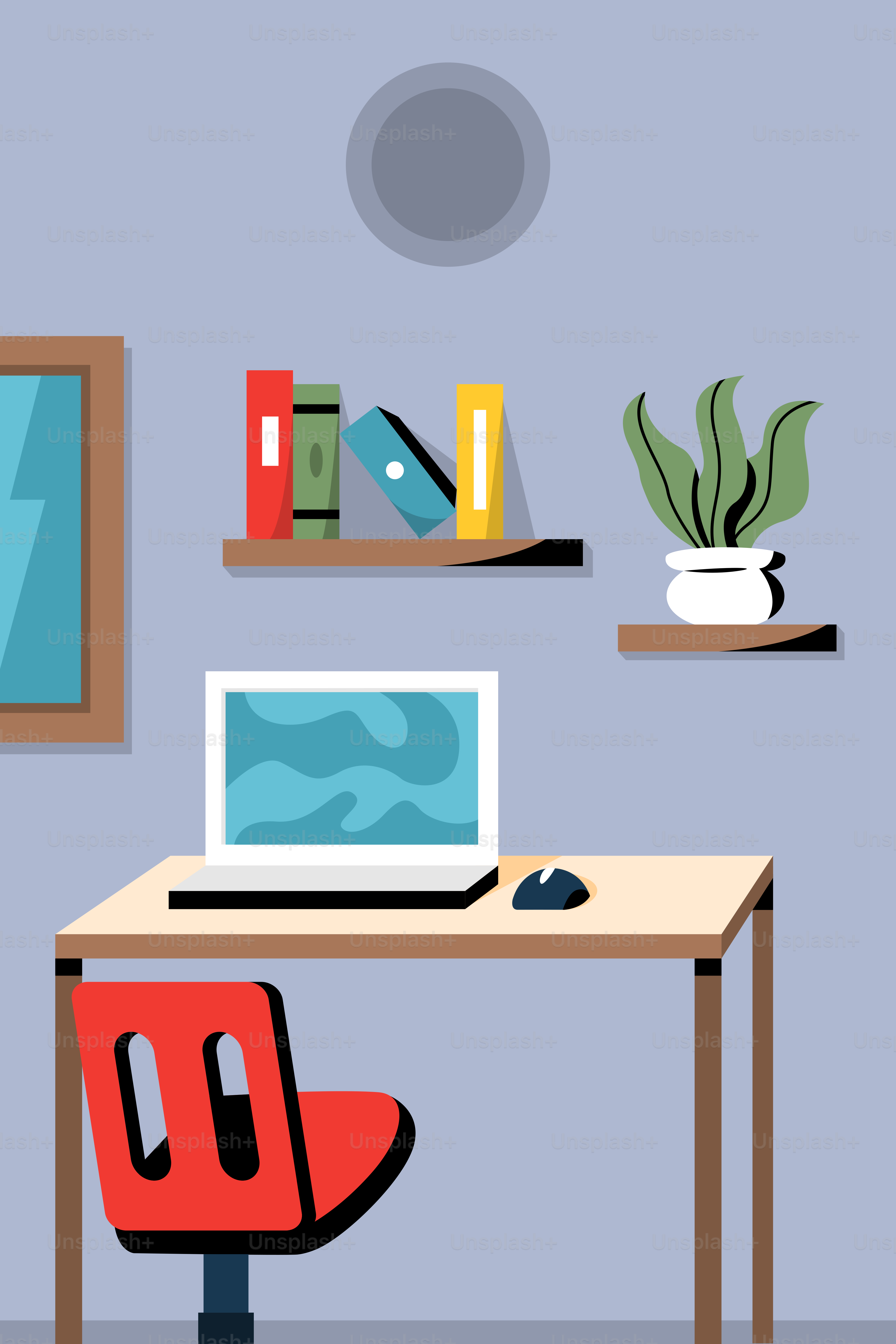 Ein Zimmer mit einem Schreibtisch und einem Stuhl