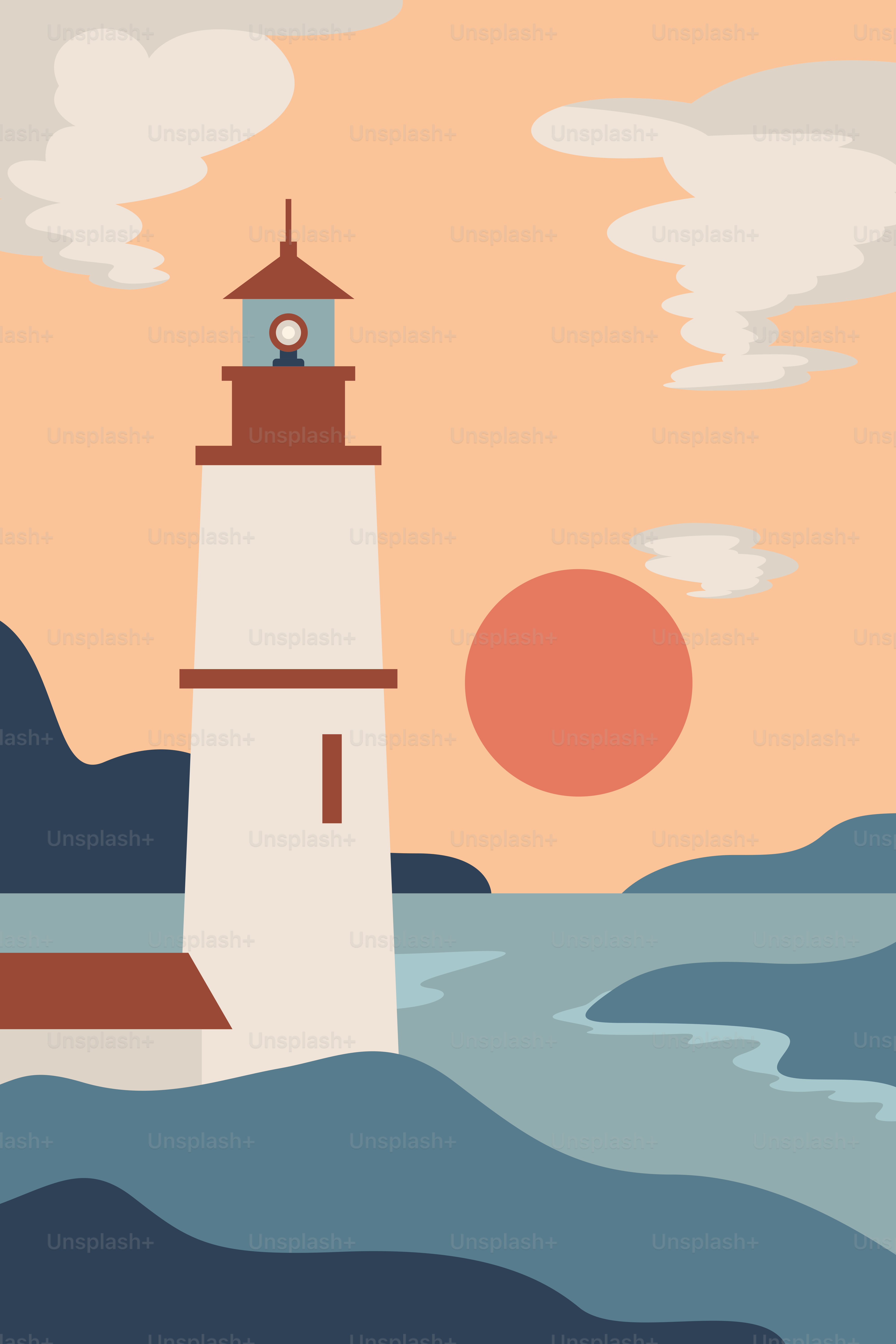 A picture of a lighthouse in the middle of the ocean