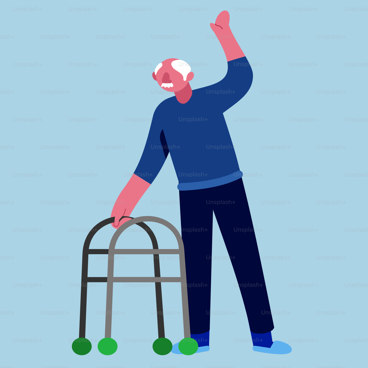 A man standing next to a metal walker