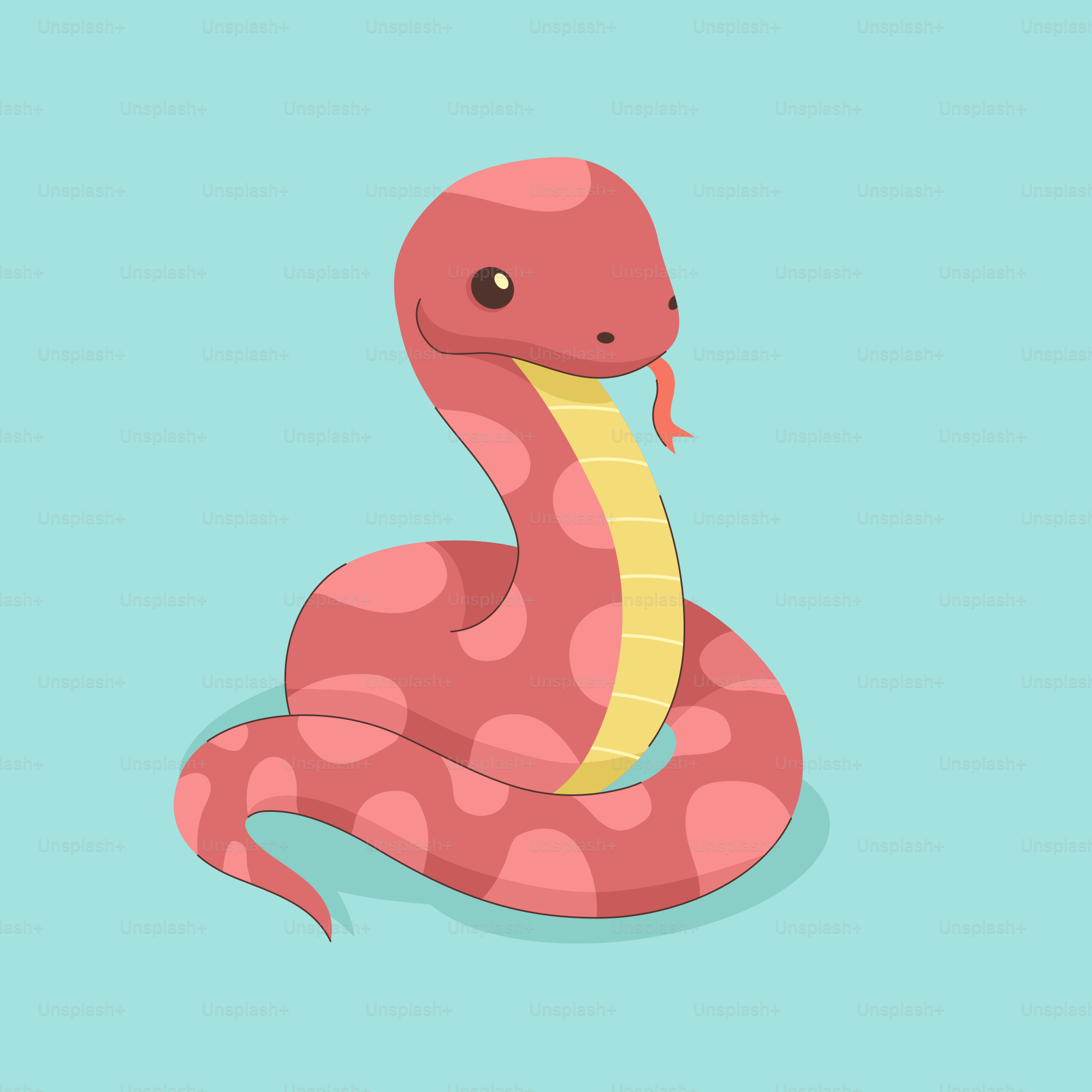 A pink snake with a yellow stripe around its neck