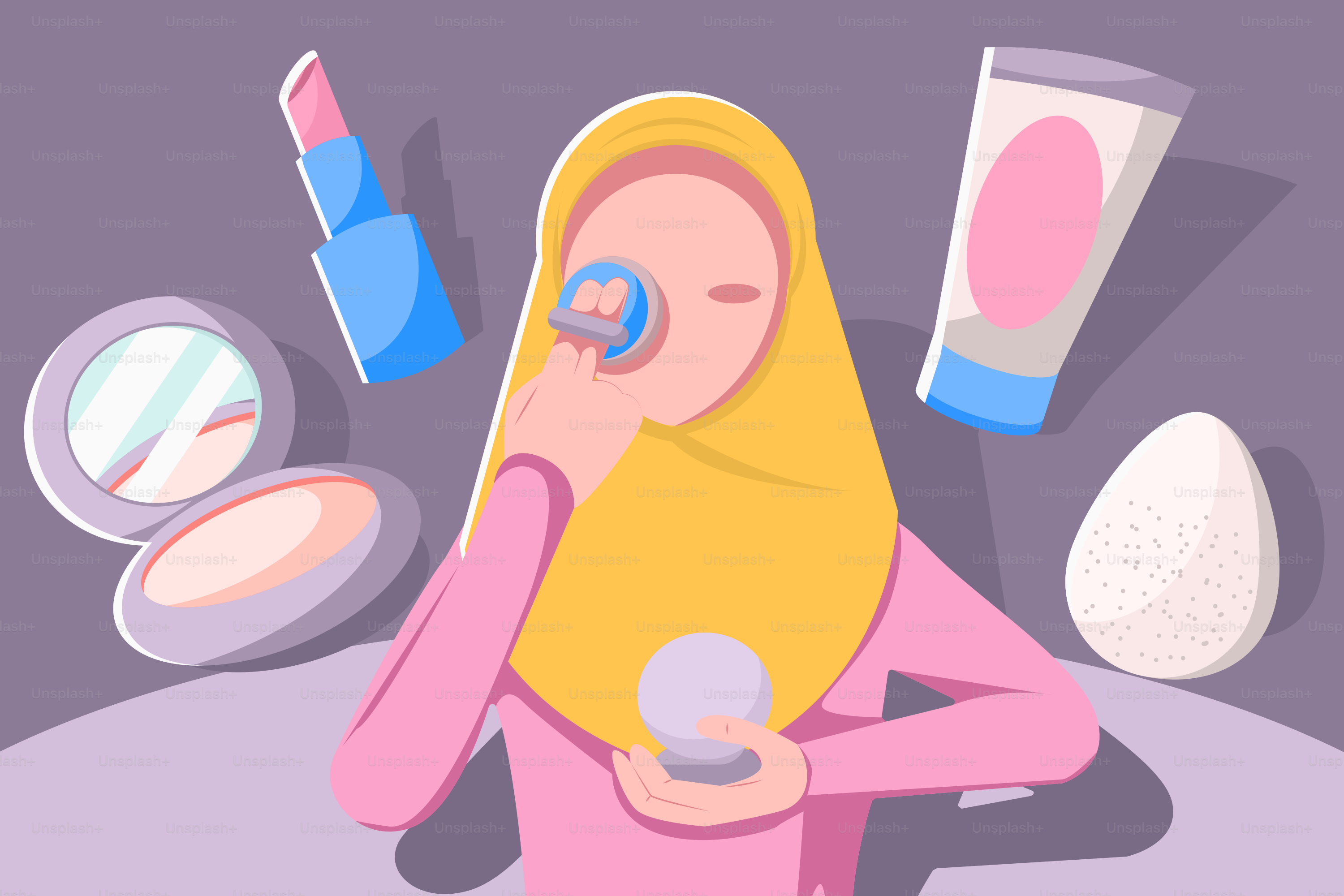 A woman in a pink shirt is looking at her reflection in a mirror