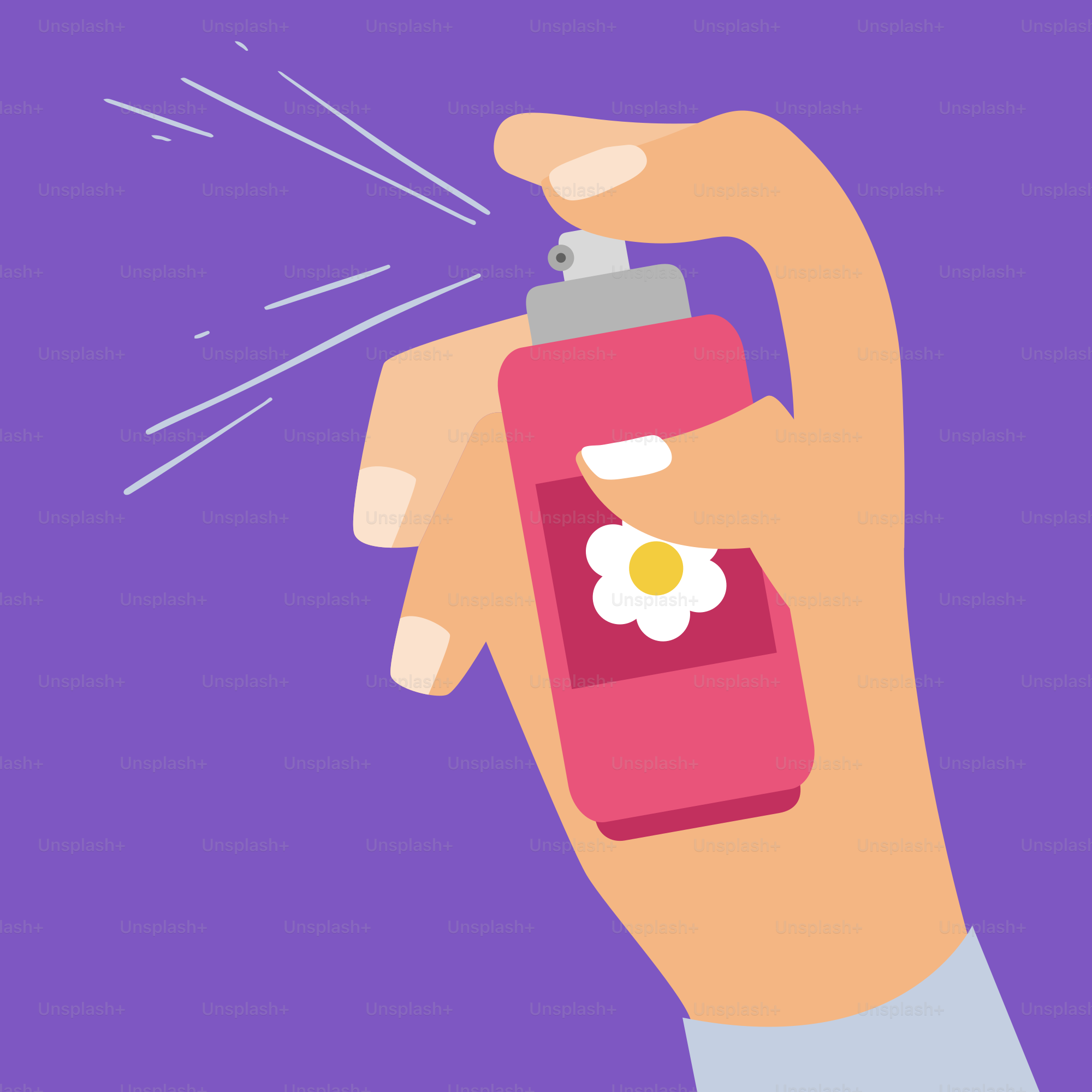 A hand holding a spray bottle with a flower on it