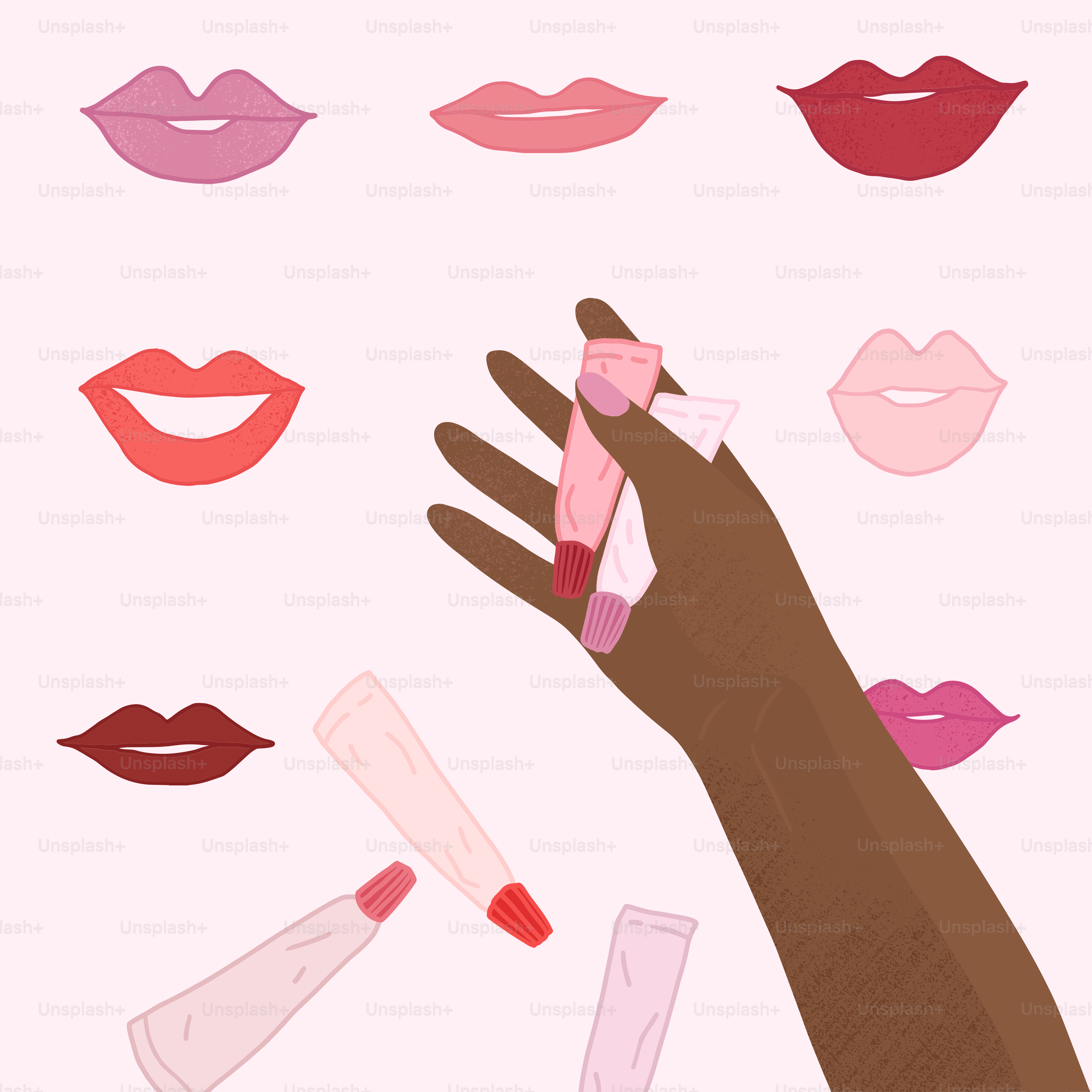 A hand holding a bottle of lipstick next to many different types of lipstick