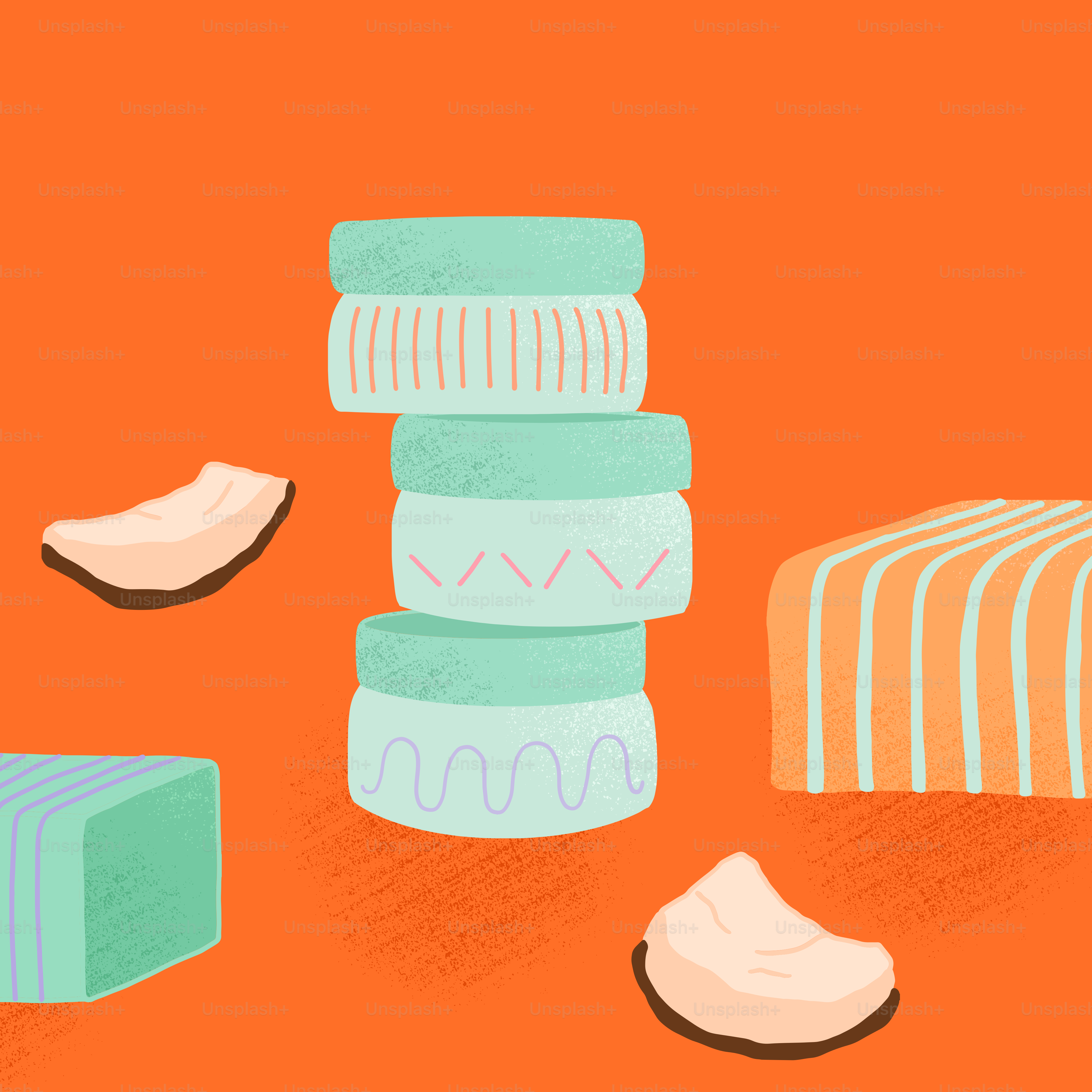 A bunch of different types of food on an orange background
