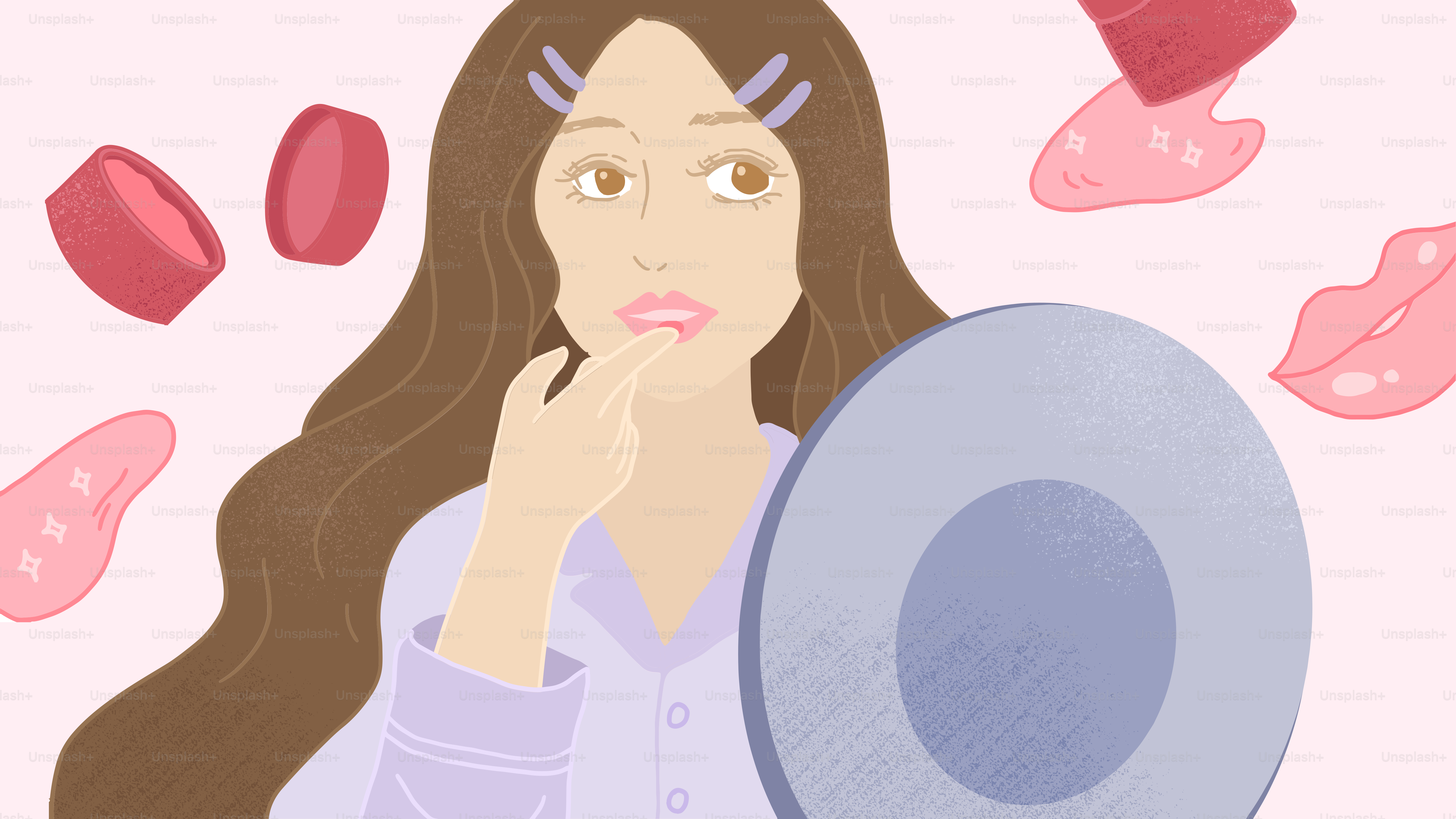 A woman looking at her face in front of a mirror
