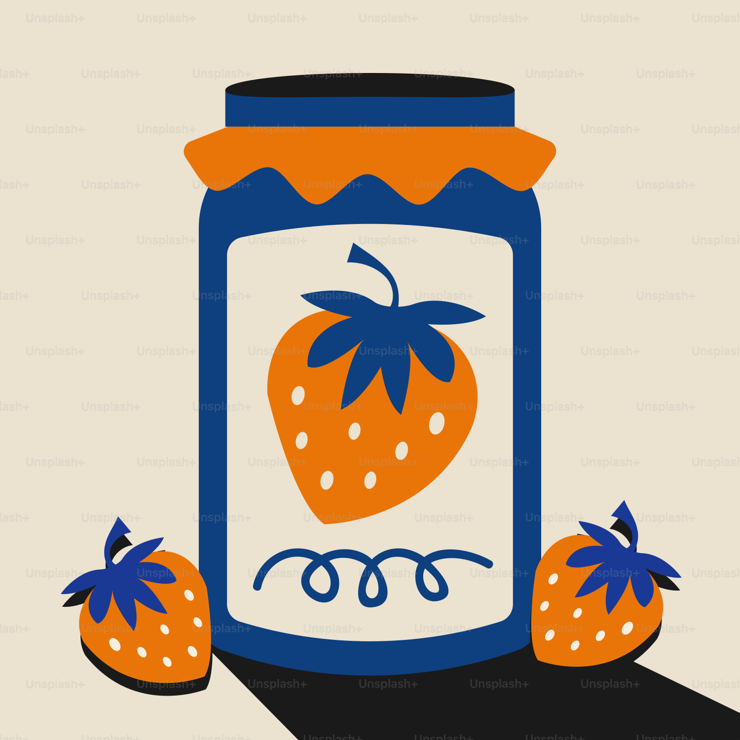 A jar of jam with strawberries on a table