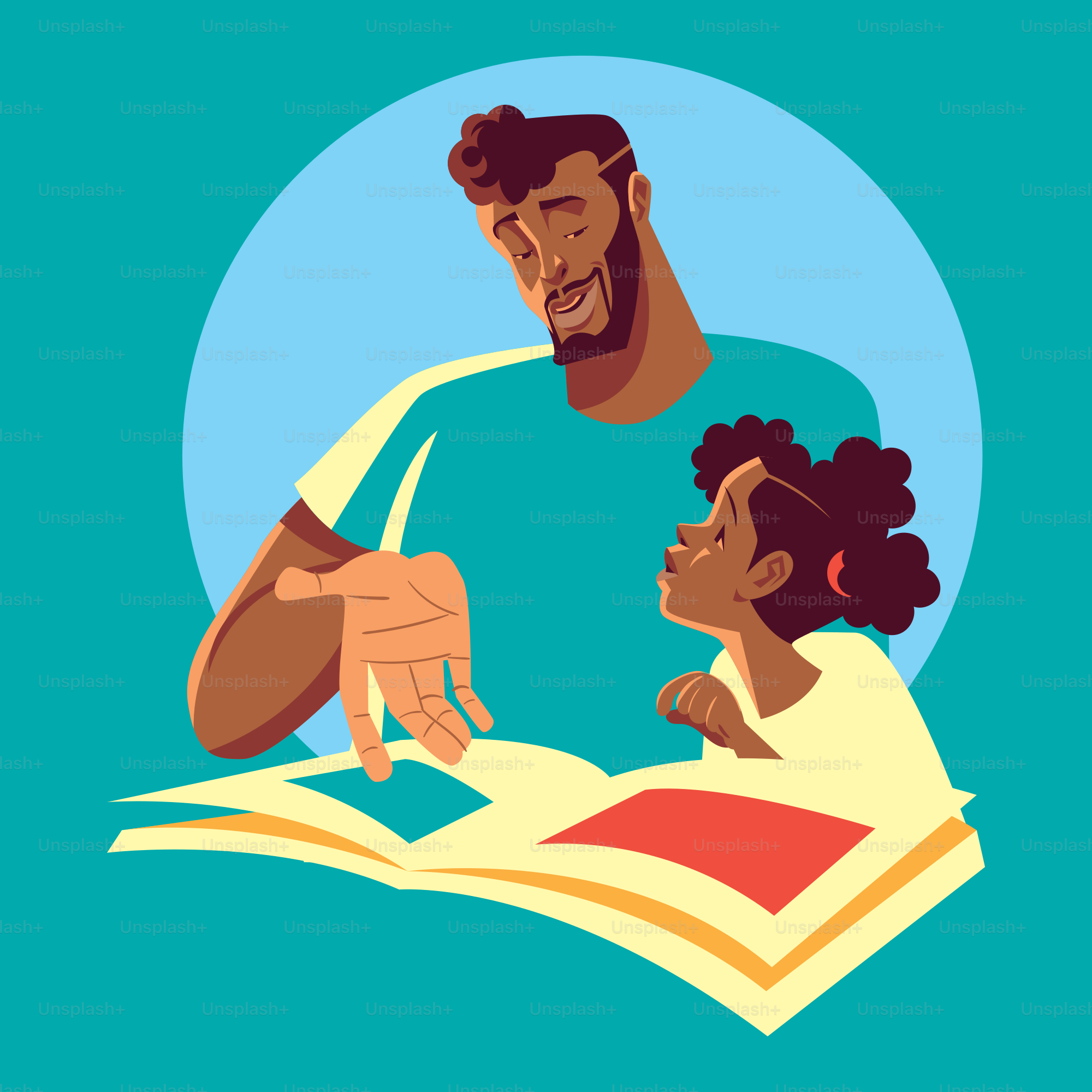 A father reading a book to his daughter