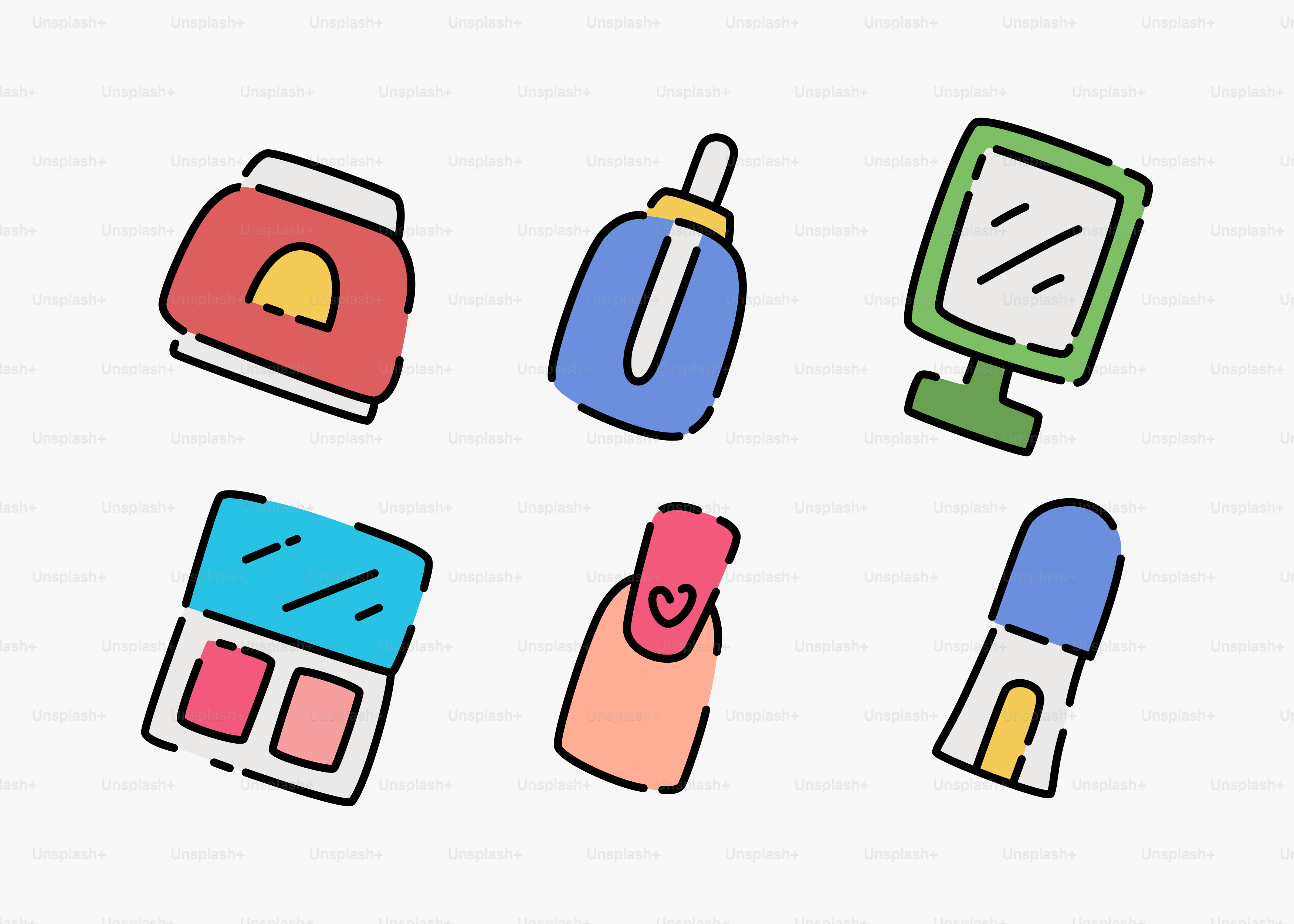 A bunch of different colored objects on a white background