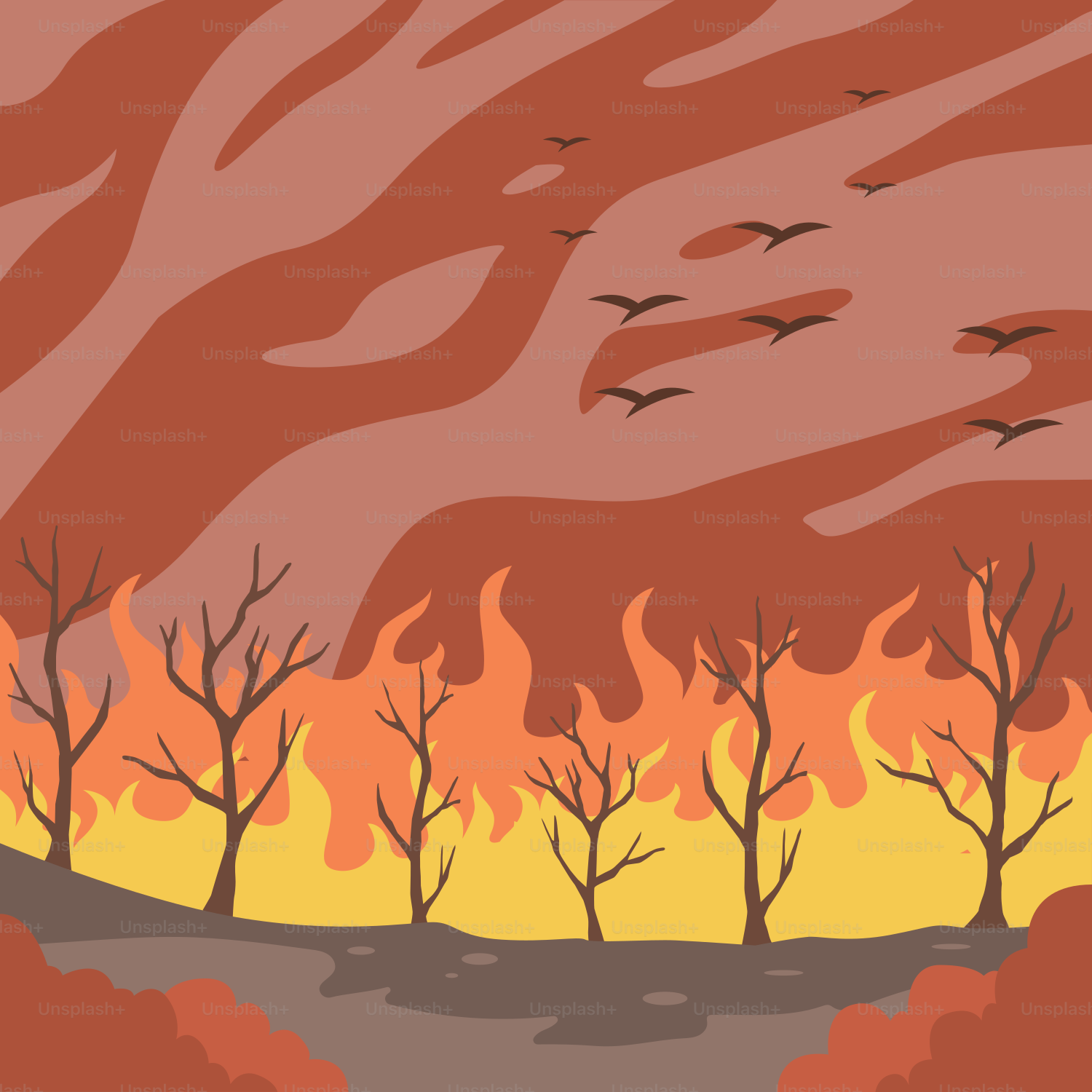 A picture of a fire burning in a field