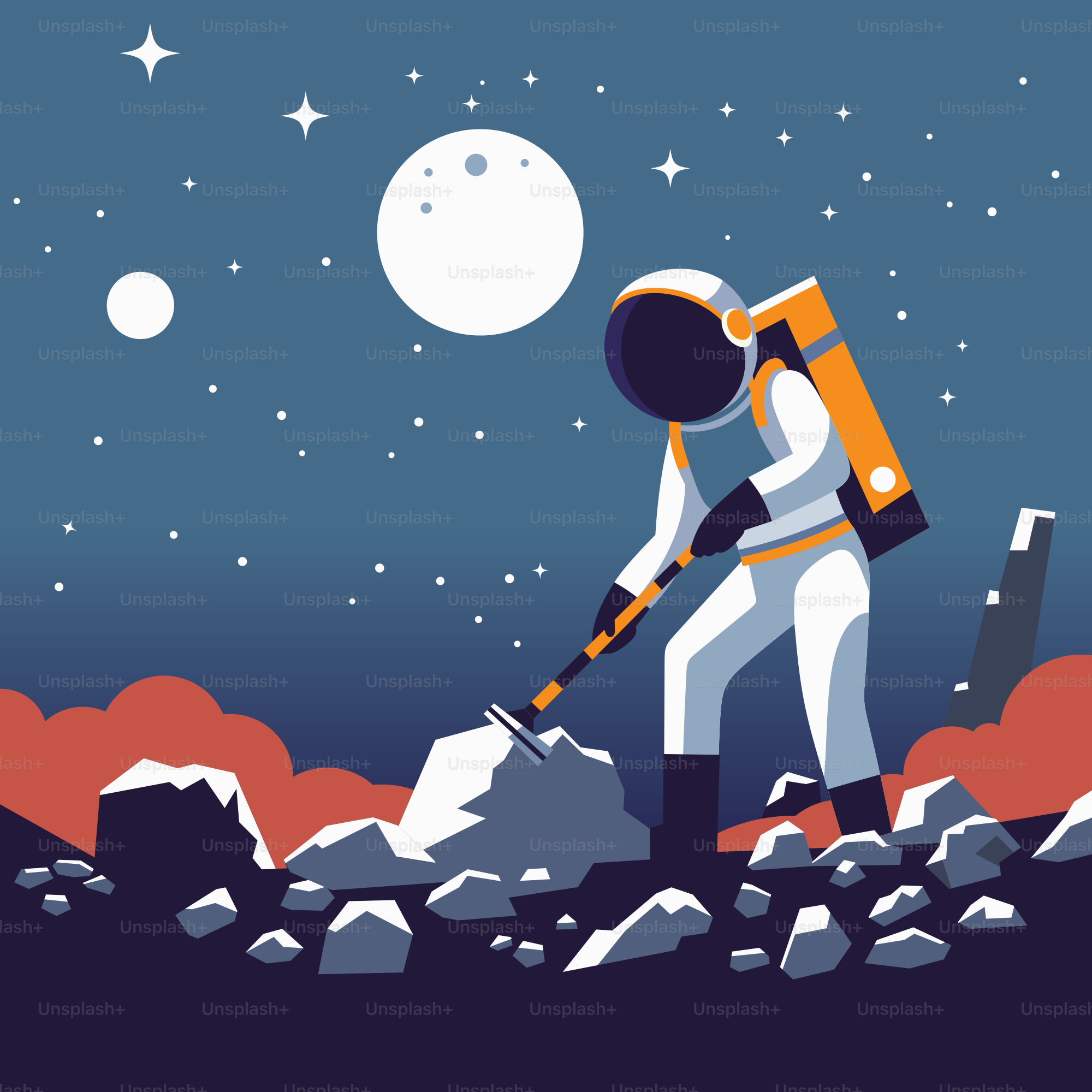 Un hombre con un traje de astronauta de pie sobre una roca