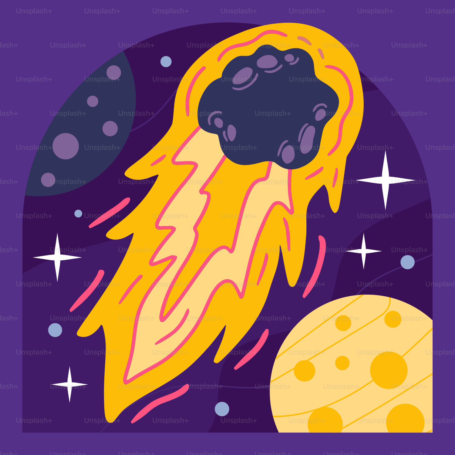 A picture of a space ship and a planet