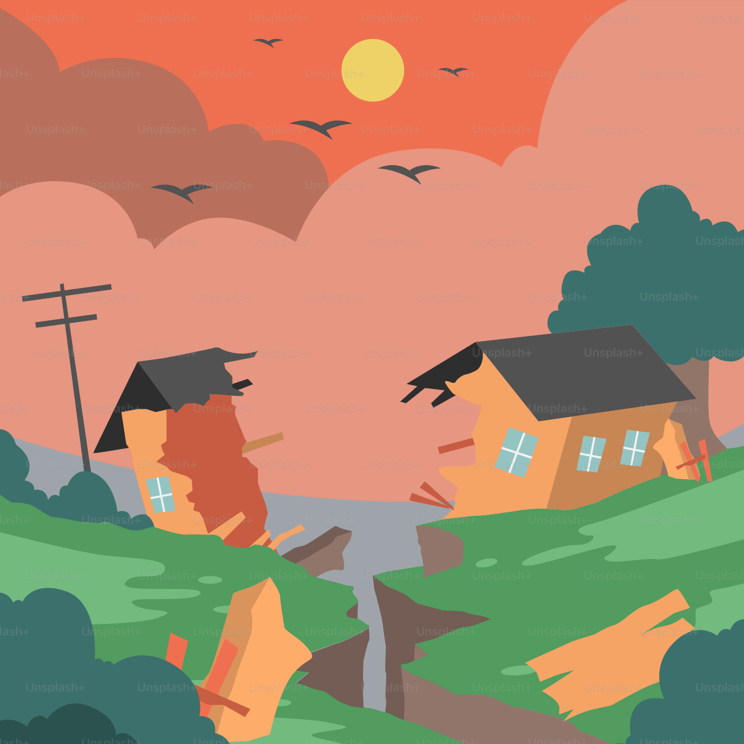 A couple of houses sitting on top of a lush green hillside