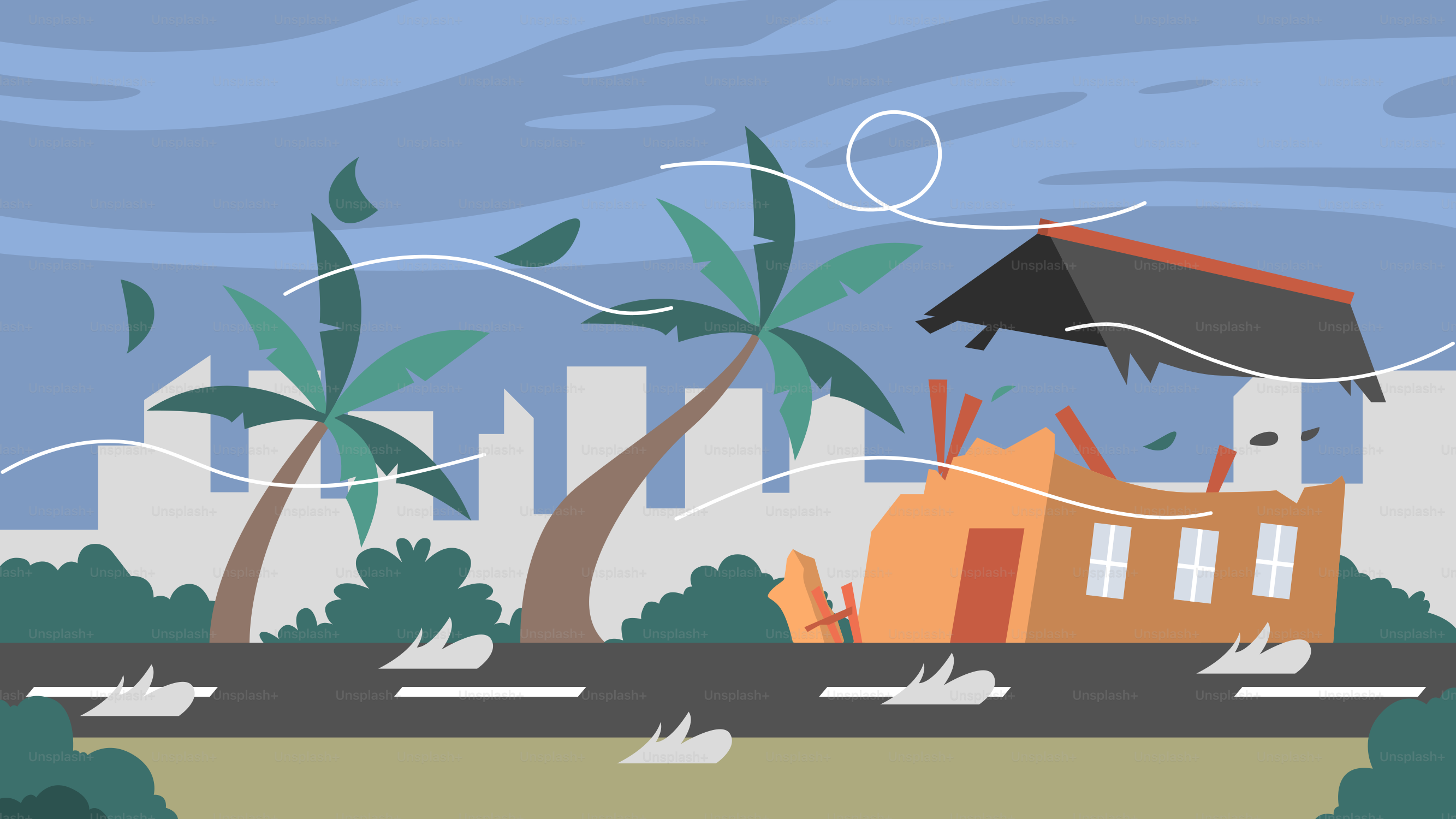 야자수와 건물이 있는 도시의 사진